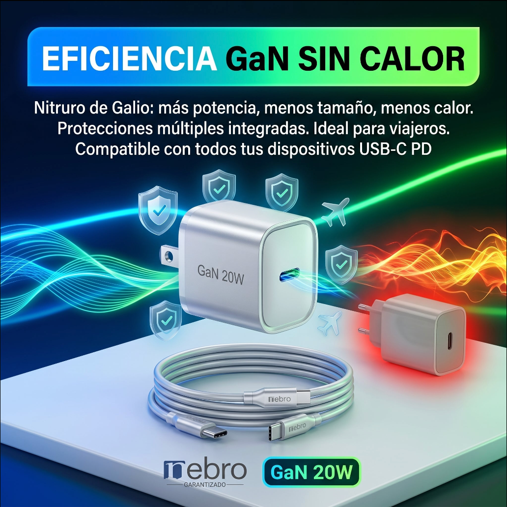 Cargador Mini GaN Nebro VGA-052T 20W Tecnología de Nitruro de Galio USB-C Carga Rápida PD - Imagen 9