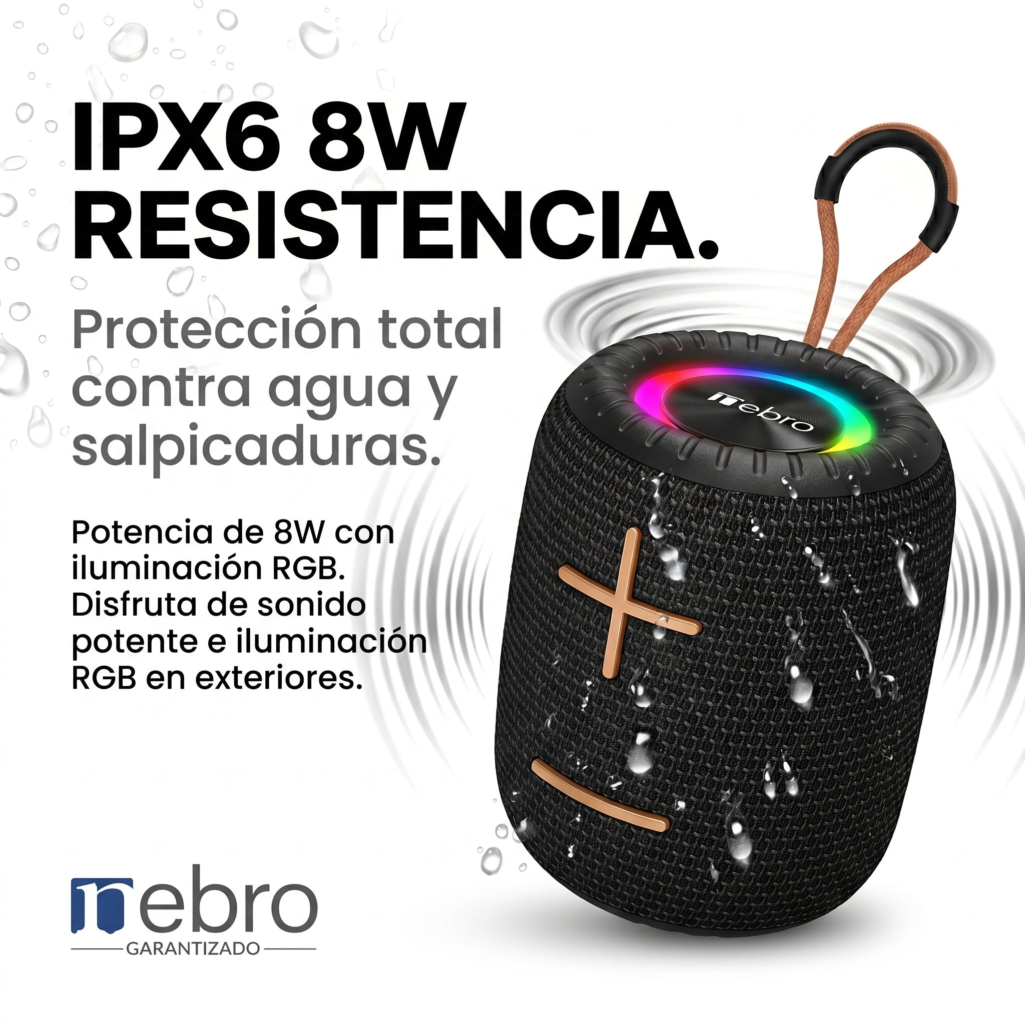 Bocina Bluetooth RGB Exterior NEBRO WG133 8W IPX6 TWS Resistente Agua - Imagen 2