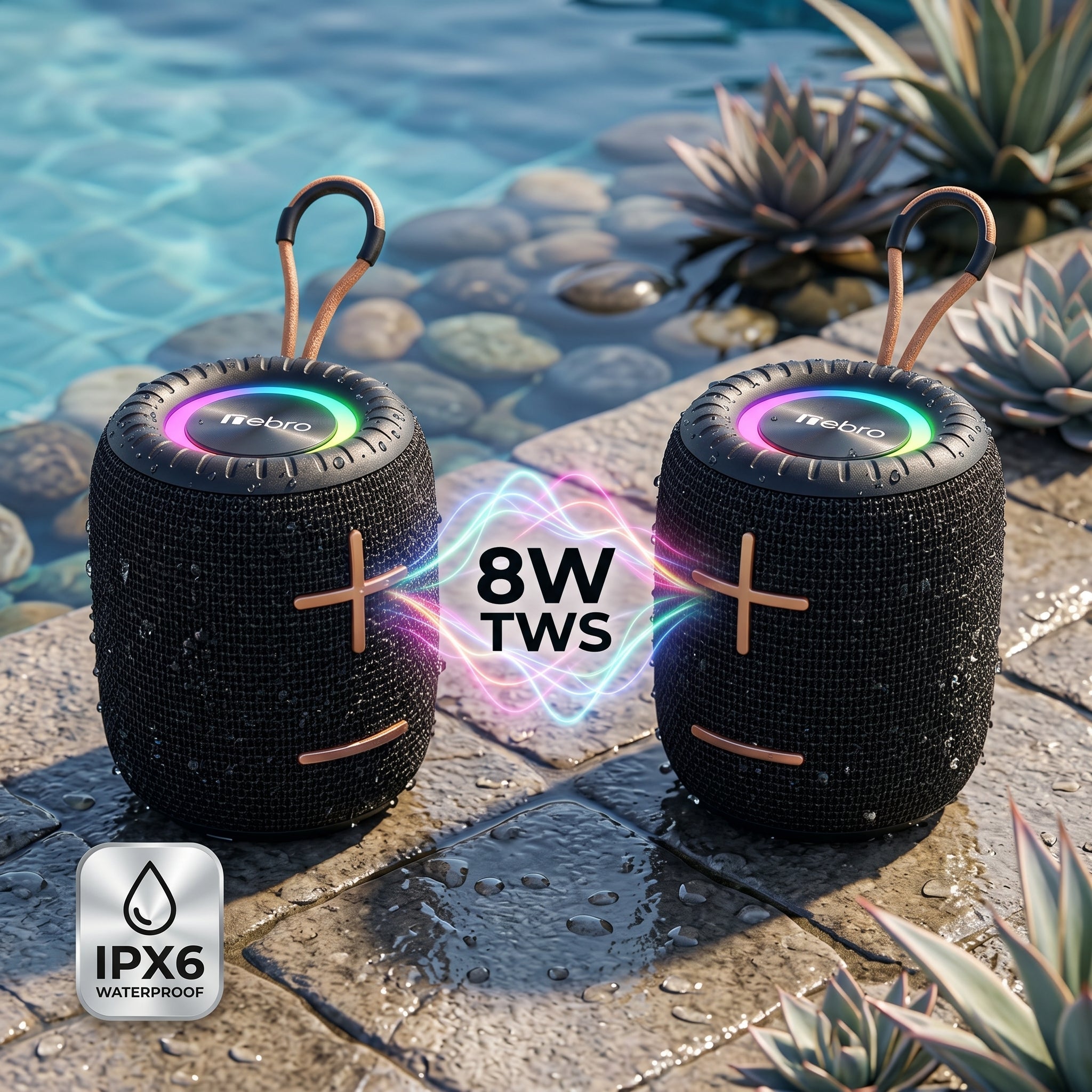 Bocina Bluetooth RGB Exterior NEBRO WG133 8W IPX6 TWS Resistente Agua - Imagen 5