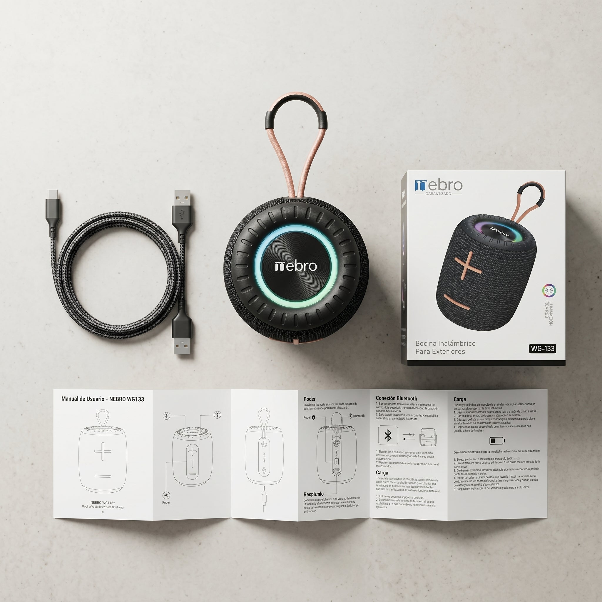 Bocina Bluetooth RGB Exterior NEBRO WG133 8W IPX6 TWS Resistente Agua - Imagen 7