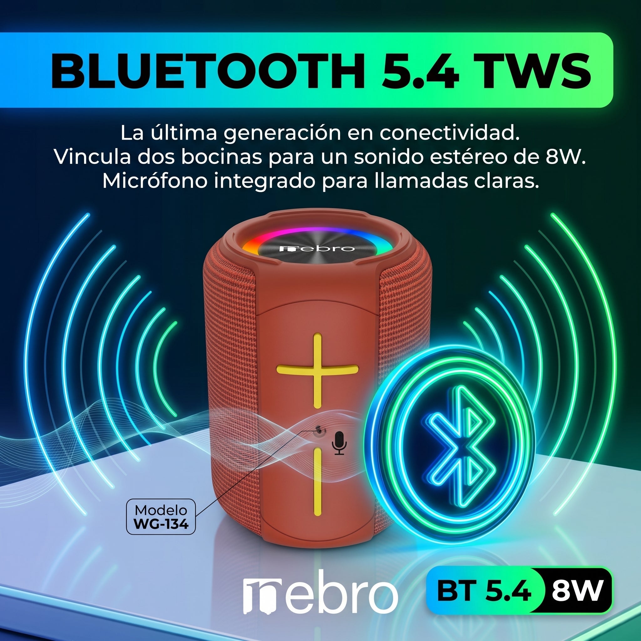 Bocina Bluetooth TWS NEBRO WG134 Bluetooth 54 8W - Imagen 3