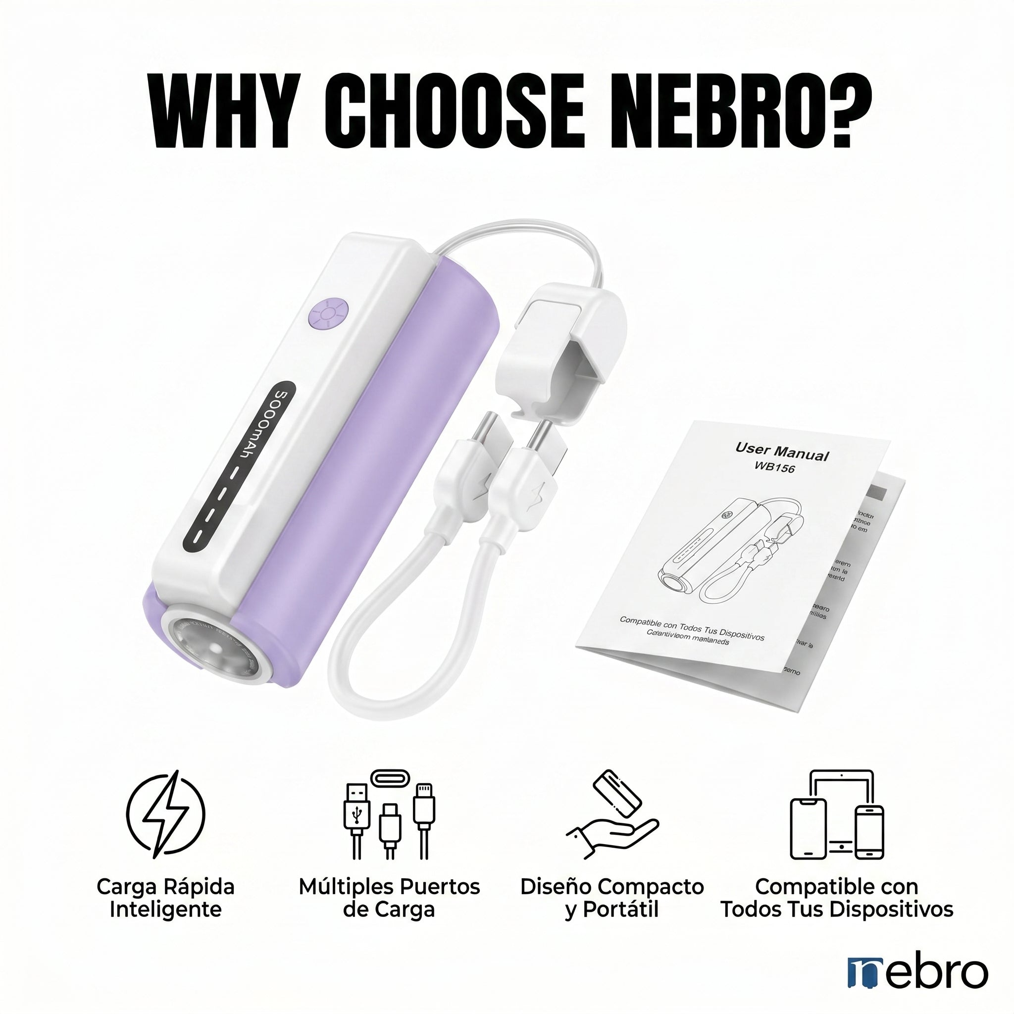 Power Bank NEBRO WB156 Batería Portátil - Imagen 4