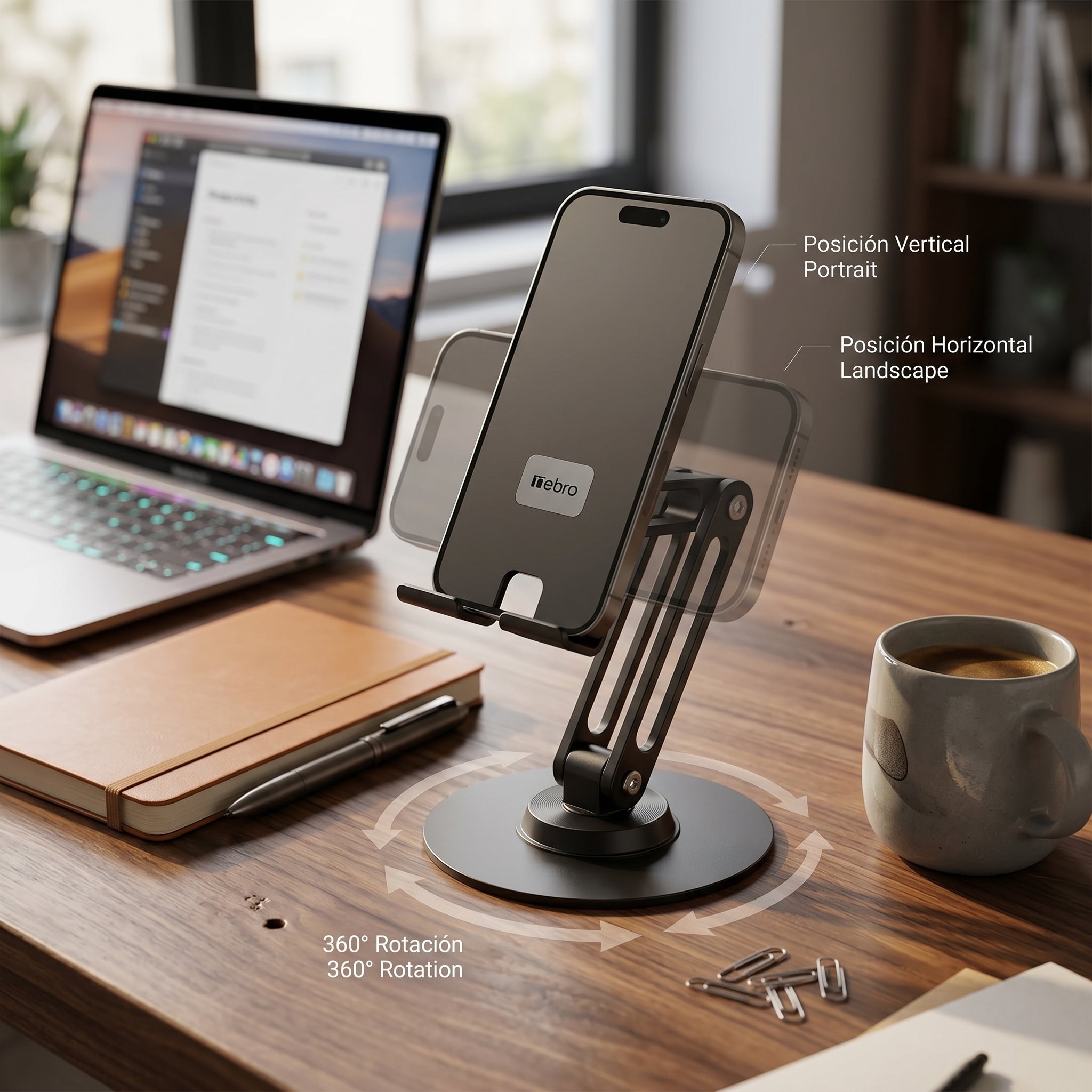 Soporte para Celular y Tablet Nebro WAT-094 Base Ajustable de Aluminio Altura Regulable Compatible con Todos los Dispositivos de 4 a 12 Pulgadas - Imagen 8