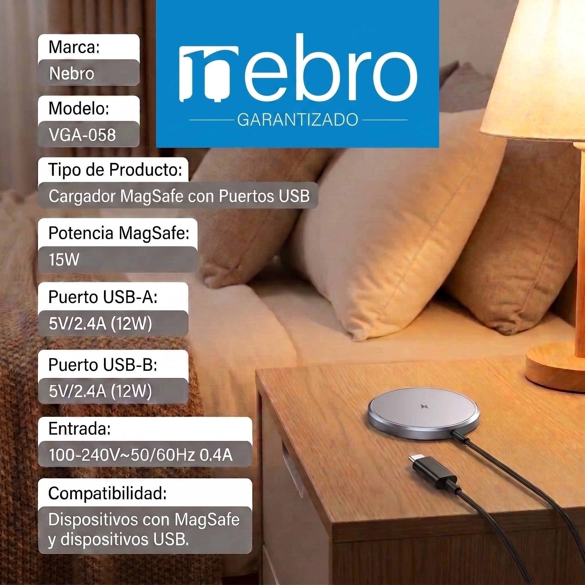 Cargador MagSafe Nebro VGA-058 15W magnético - Imagen 4