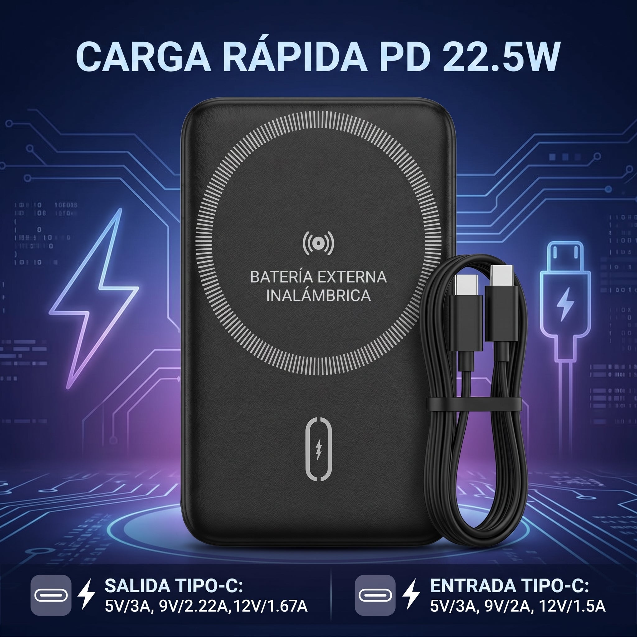 Power Bank Bateria Portátil NEBRO WB-018 5000mAh Carga Rápida PD 22.5W - Imagen 4