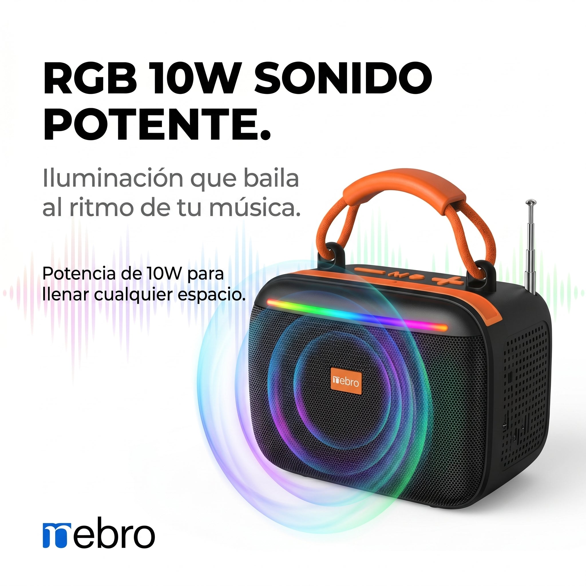 Bocina Bluetooth RGB Solar NEBRO WG602 10W TWS Radio FM Tarjeta TF - Imagen 2
