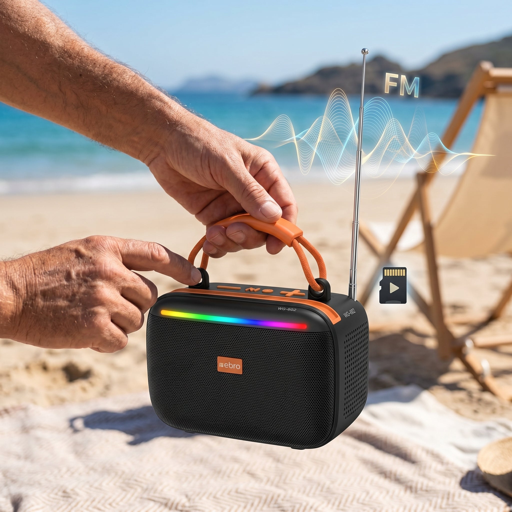 Bocina Bluetooth RGB Solar NEBRO WG602 10W TWS Radio FM Tarjeta TF - Imagen 4