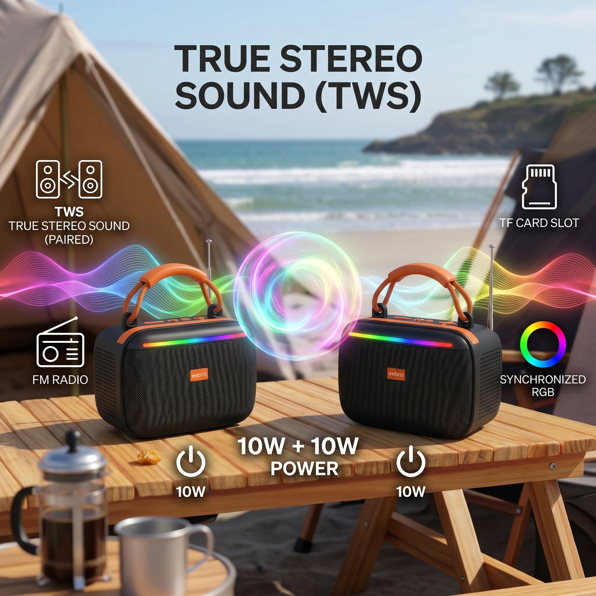 Bocina Bluetooth RGB Solar NEBRO WG602 10W TWS Radio FM Tarjeta TF - Imagen 5