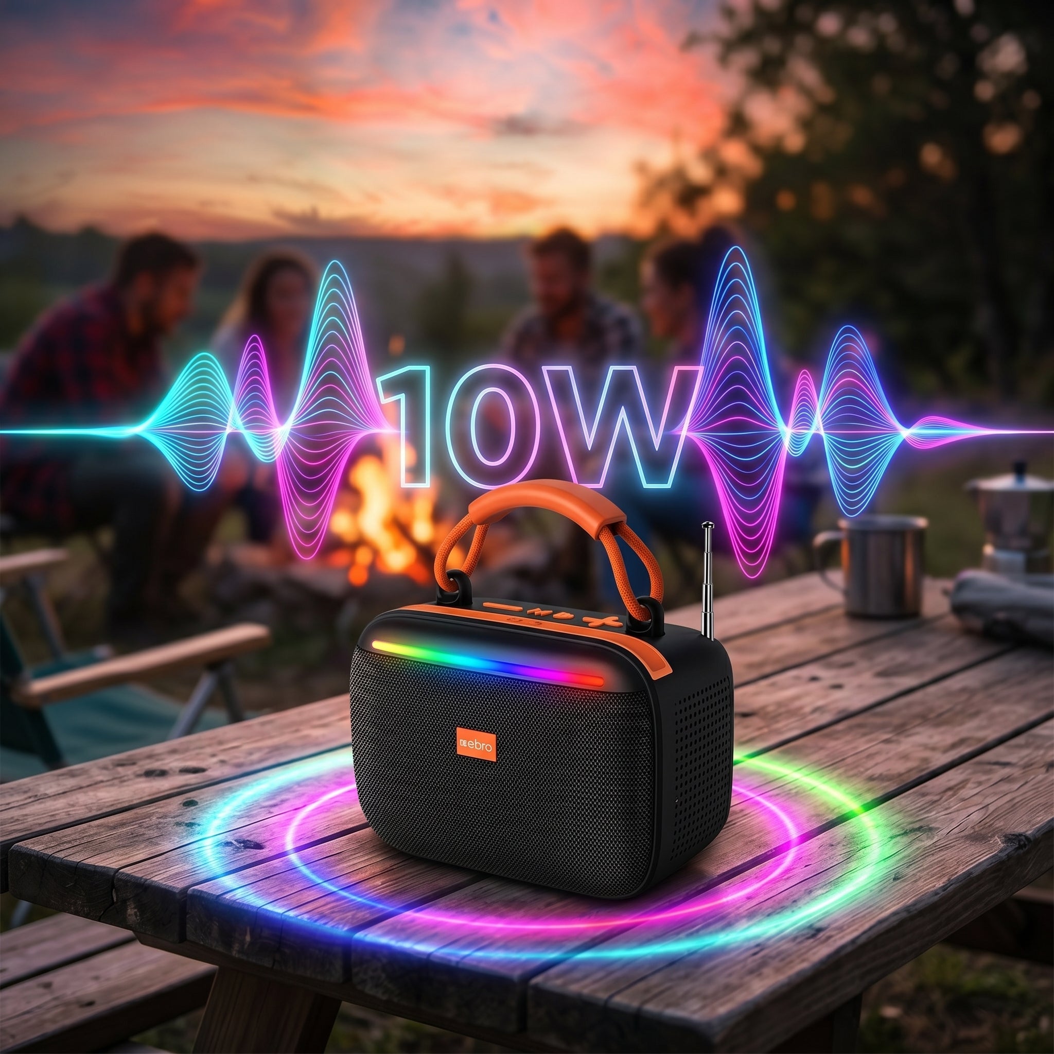 Bocina Bluetooth RGB Solar NEBRO WG602 10W TWS Radio FM Tarjeta TF - Imagen 6