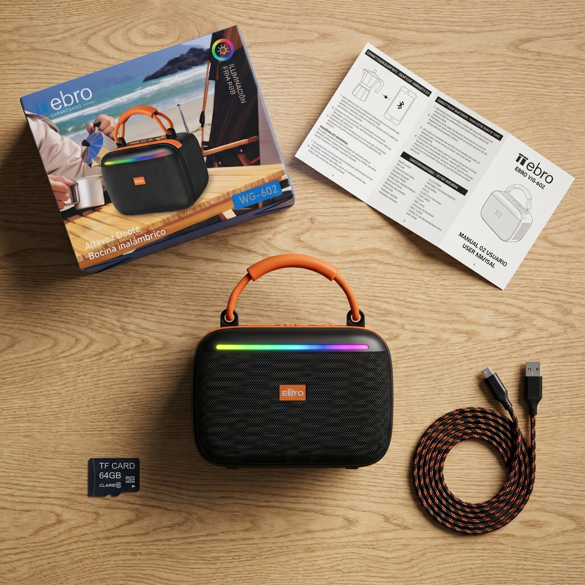 Bocina Bluetooth RGB Solar NEBRO WG602 10W TWS Radio FM Tarjeta TF - Imagen 8