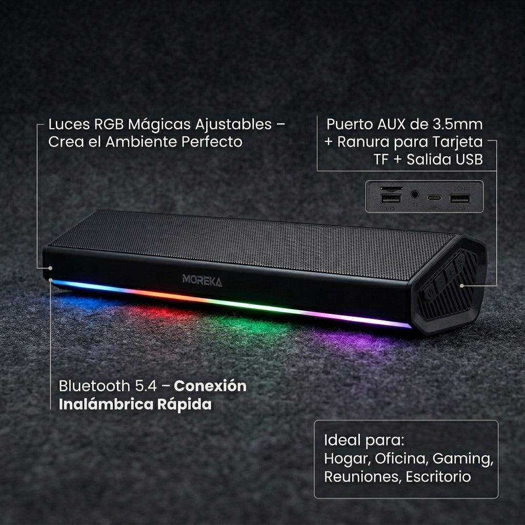 Bocina Moreka 443 12W Batería 3.7V / 2400mAh TWS Estéreo tipo barra - Imagen 7