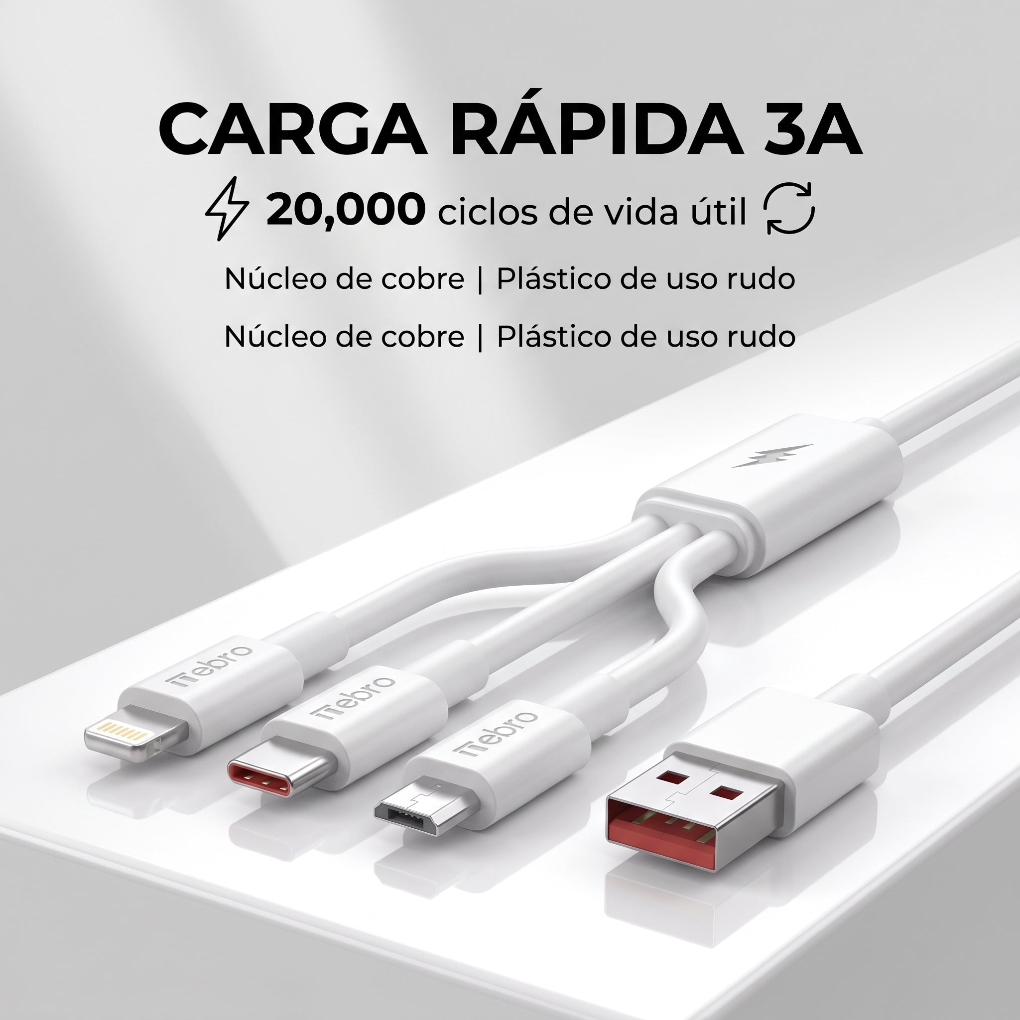 Cable 3 en 1 Nebro WD-013 V8, Lightning y Tipo C - Imagen 2