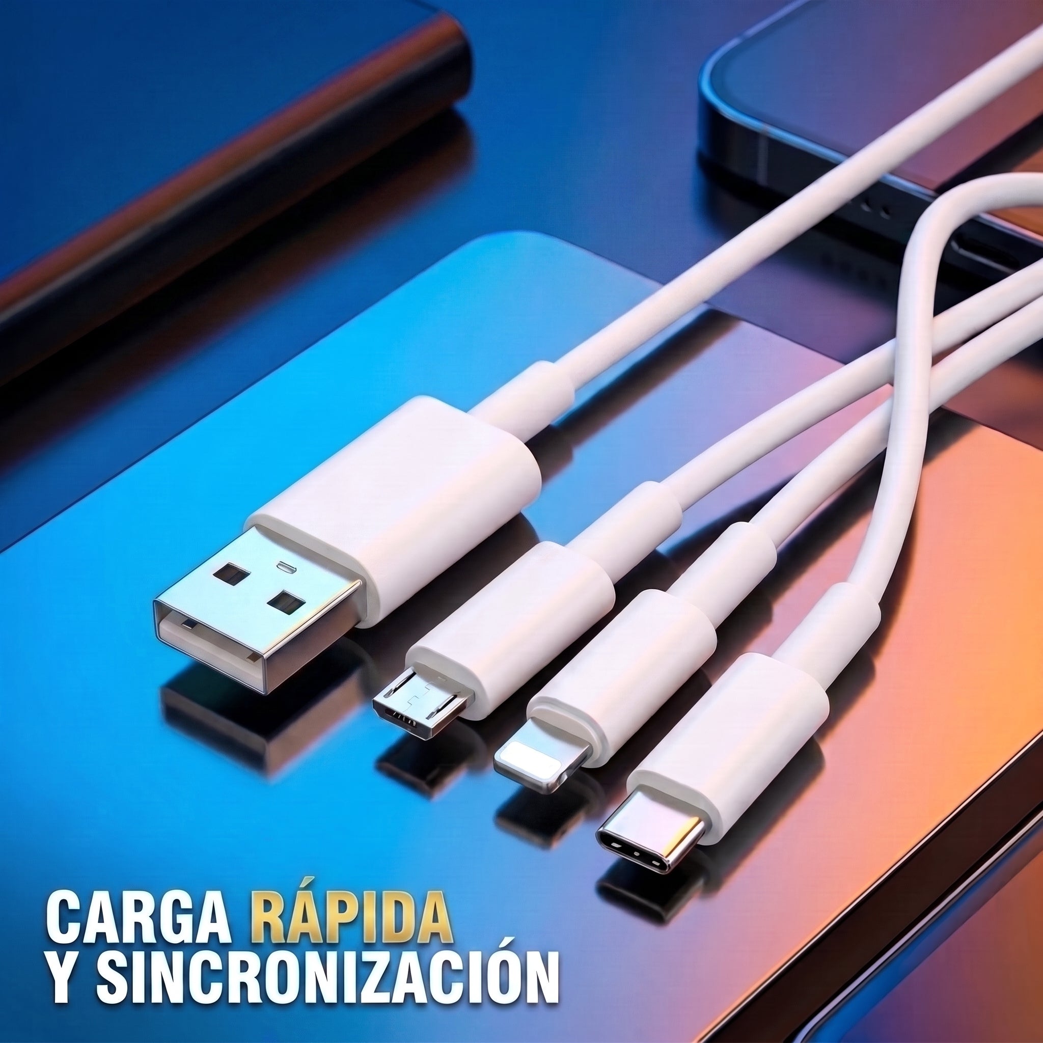 Cable 3 en 1 Nebro WD-013 V8, Lightning y Tipo C - Imagen 5