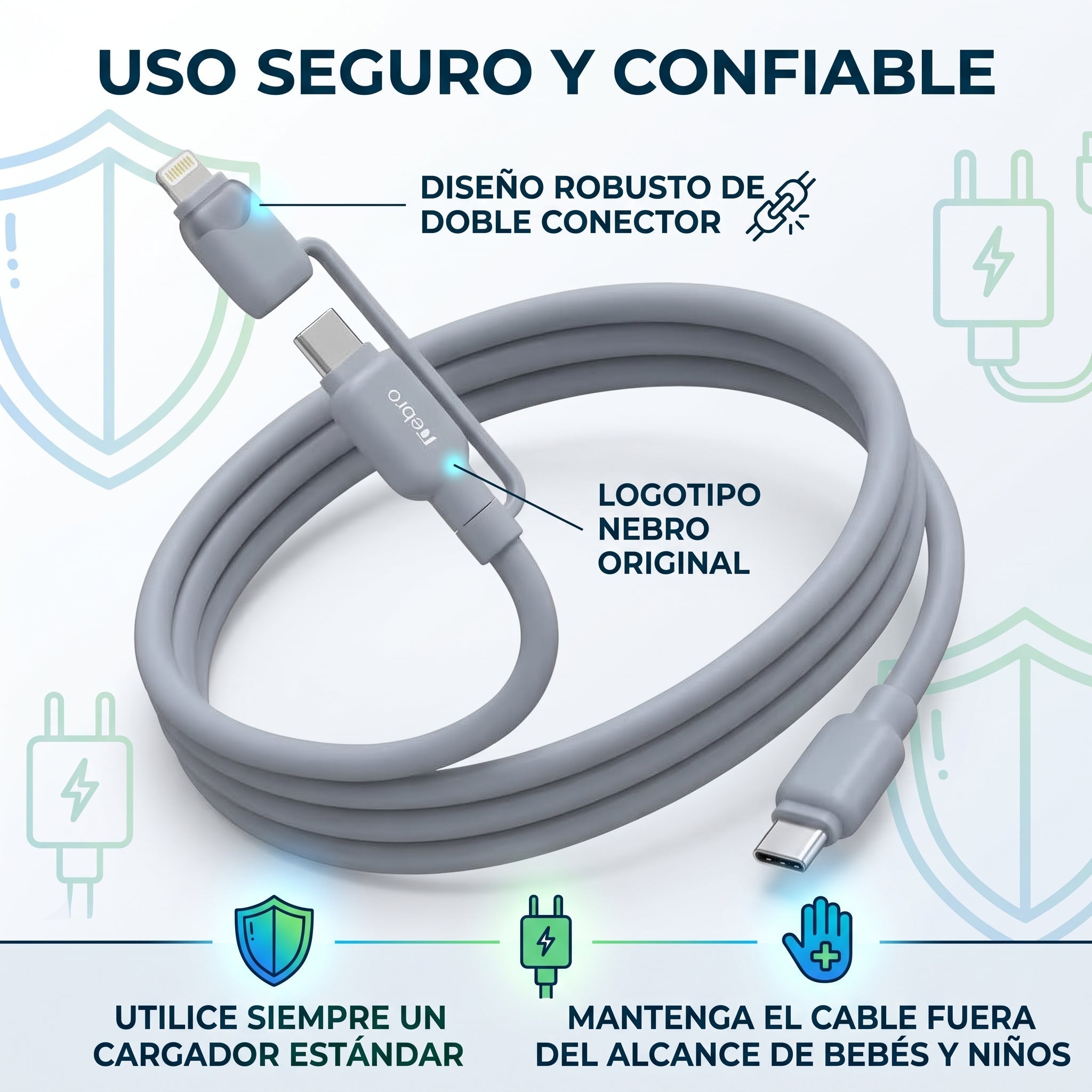 Cable 2 en 1 Tipo-C a Tipo-C y Lightning Nebro WD-319 Carga Universal - Imagen 5