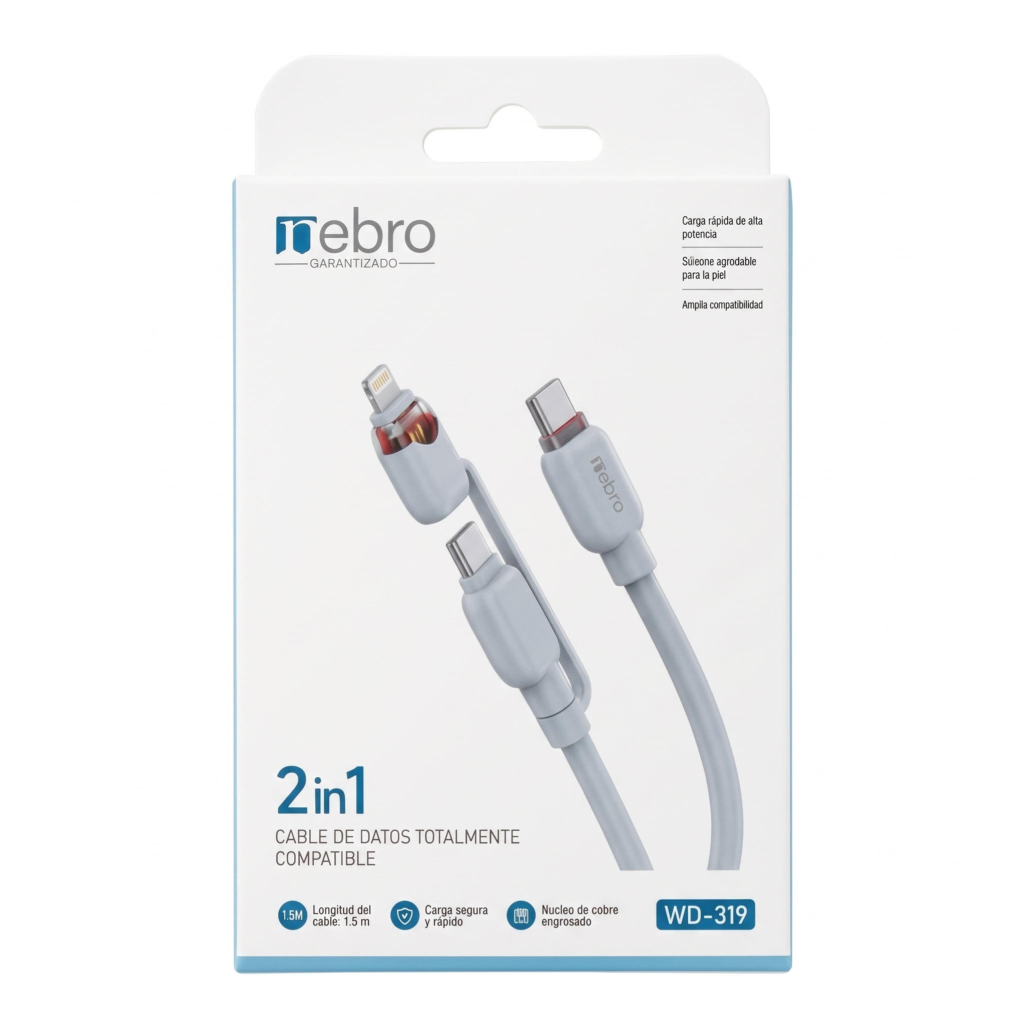 Cable 2 en 1 Tipo-C a Tipo-C y Lightning Nebro WD-319 Carga Universal - Imagen 7