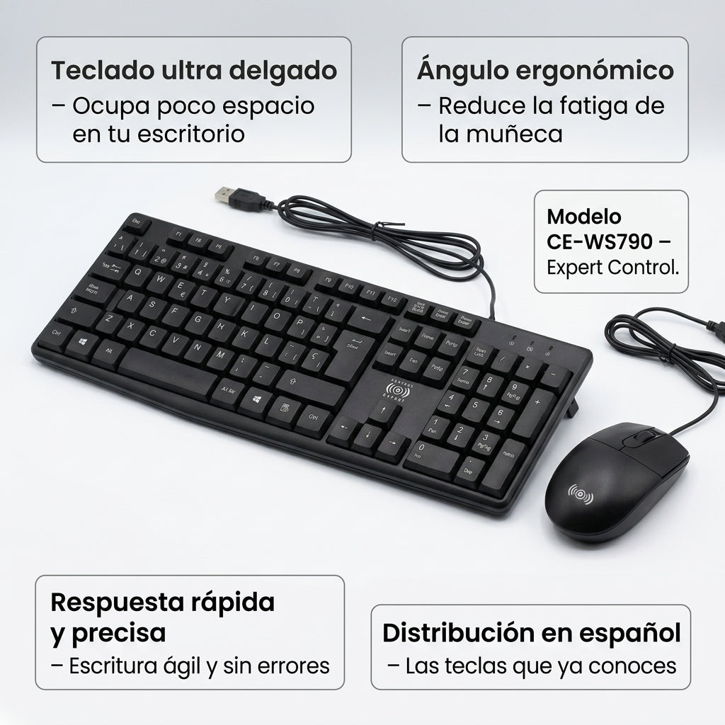 Teclado y Mouse Alámbrico Delgado CE-WS790 Control Expert - Imagen 7