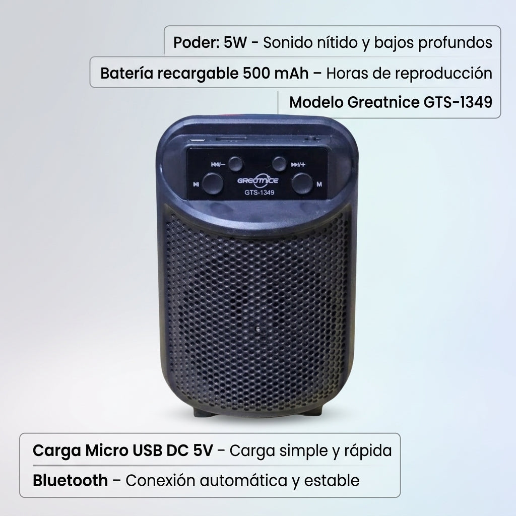 Bocina Bluetooth Recargable Greatnice GTS-1349 Inalámbrica USB RADIO FM 5W - Imagen 4