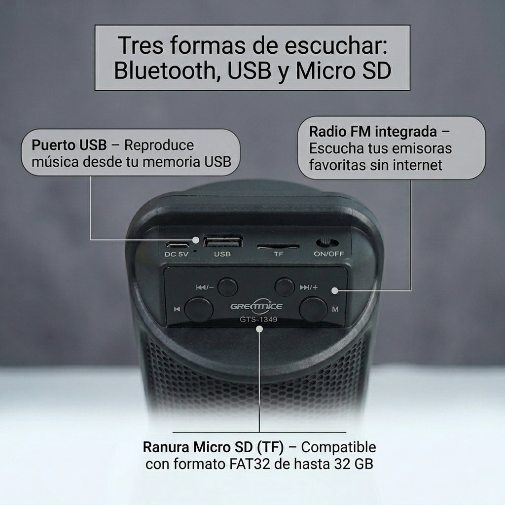Bocina Bluetooth Recargable Greatnice GTS-1349 Inalámbrica USB RADIO FM 5W - Imagen 5