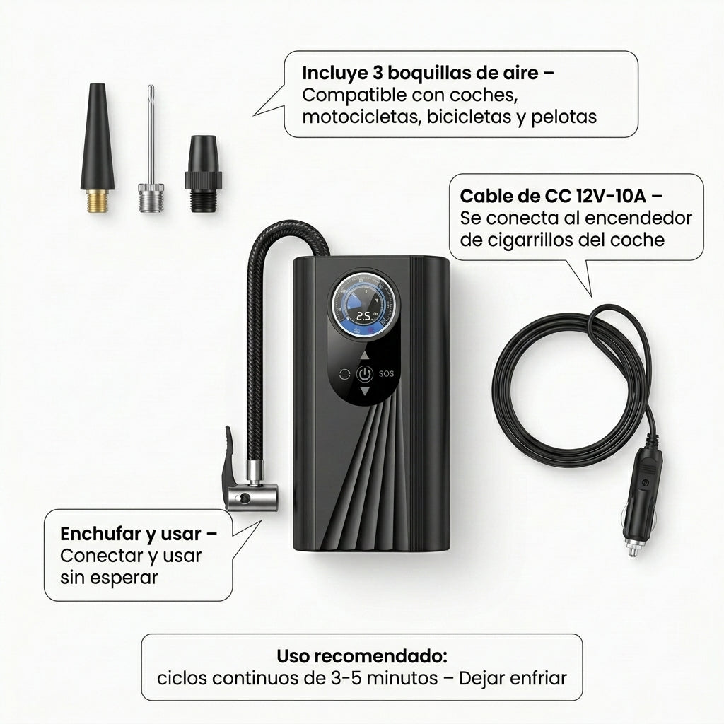 Bomba de Aire Electrica para automóvil BUYTITI MR-929 - Imagen 7