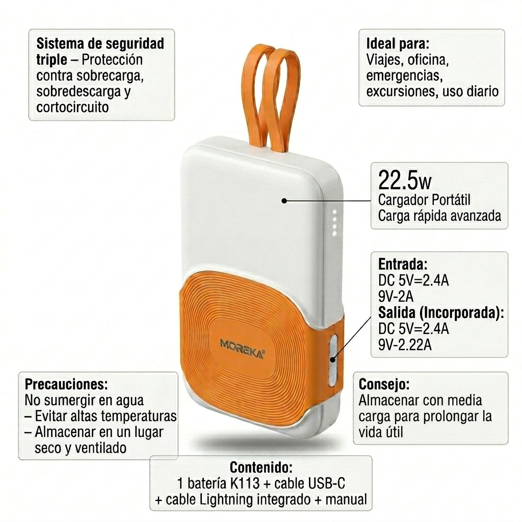 Batería Portátil Moreka K113 PD22.5W 10000mAh: - Imagen 3