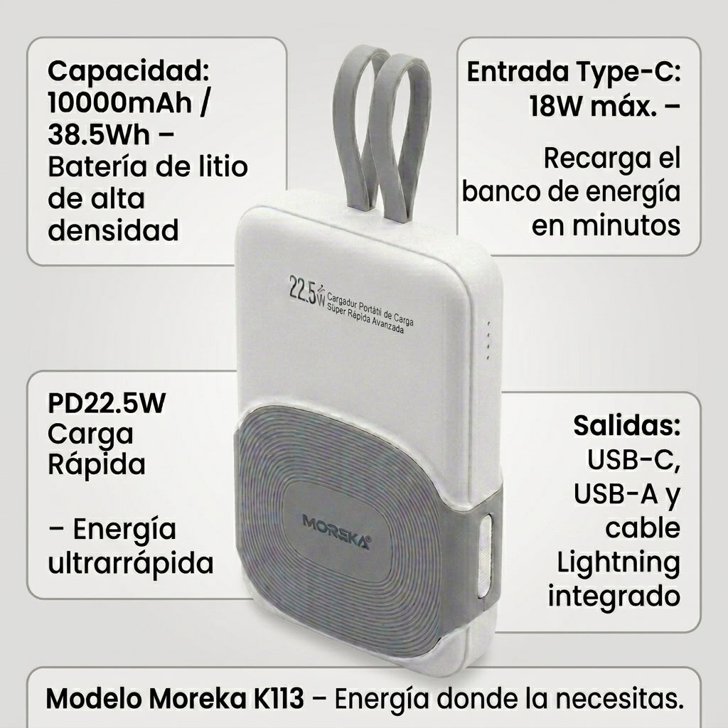 Batería Portátil Moreka K113 PD22.5W 10000mAh: - Imagen 6