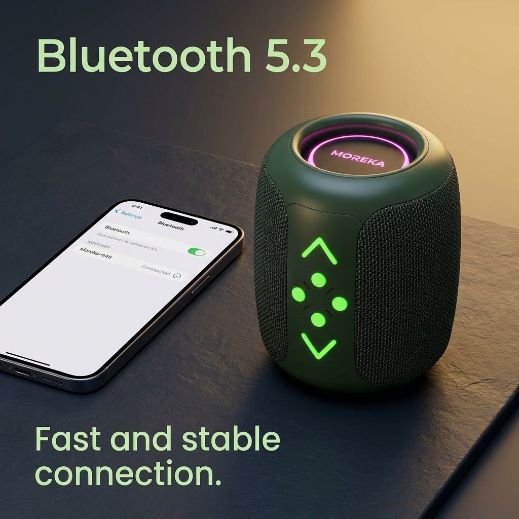 Altavoz Inalámbrico Portátil Moreka-446 Luz RGB 8W — Bluetooth, USB, Radio FM - Imagen 6