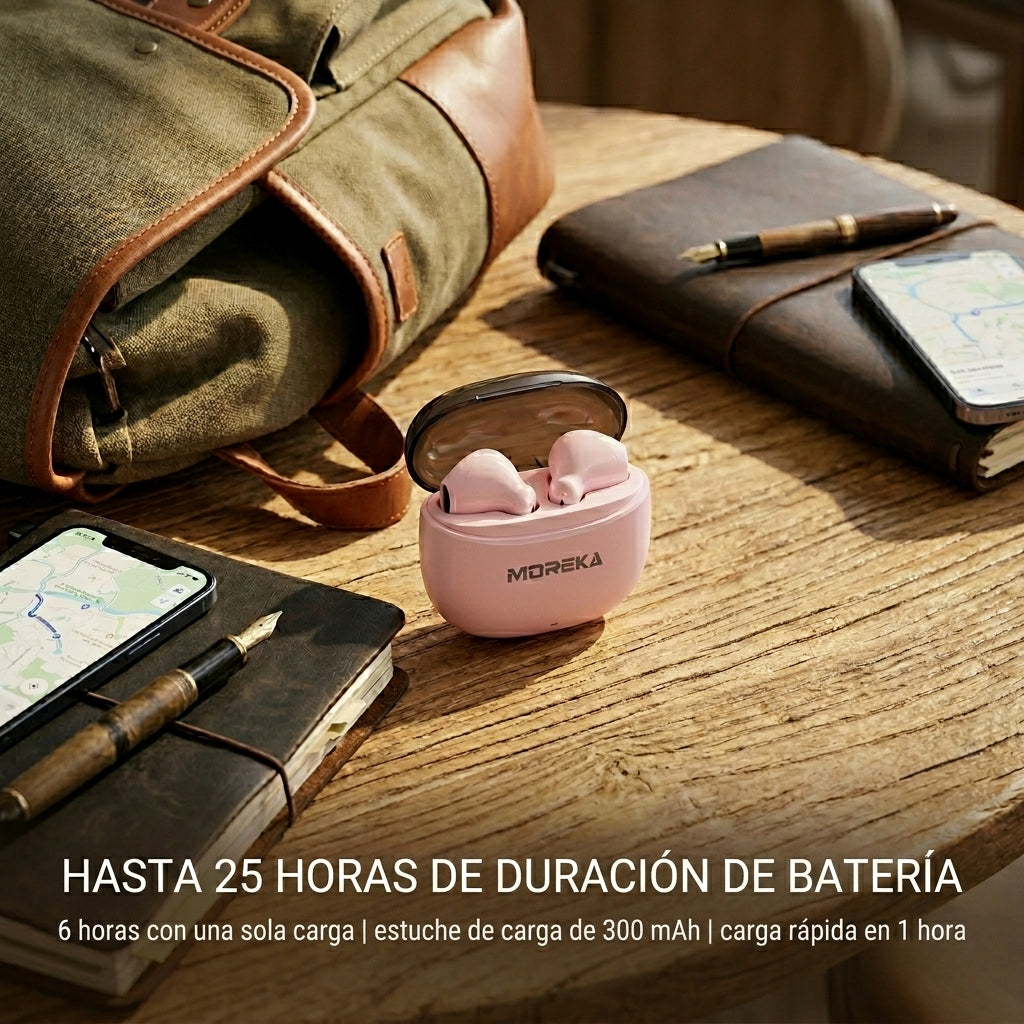 Audífonos Inalámbricos MOREKA E605 25 horas de autonomía Hi-Fi — Bluetooth 5.3 TWS - Imagen 4