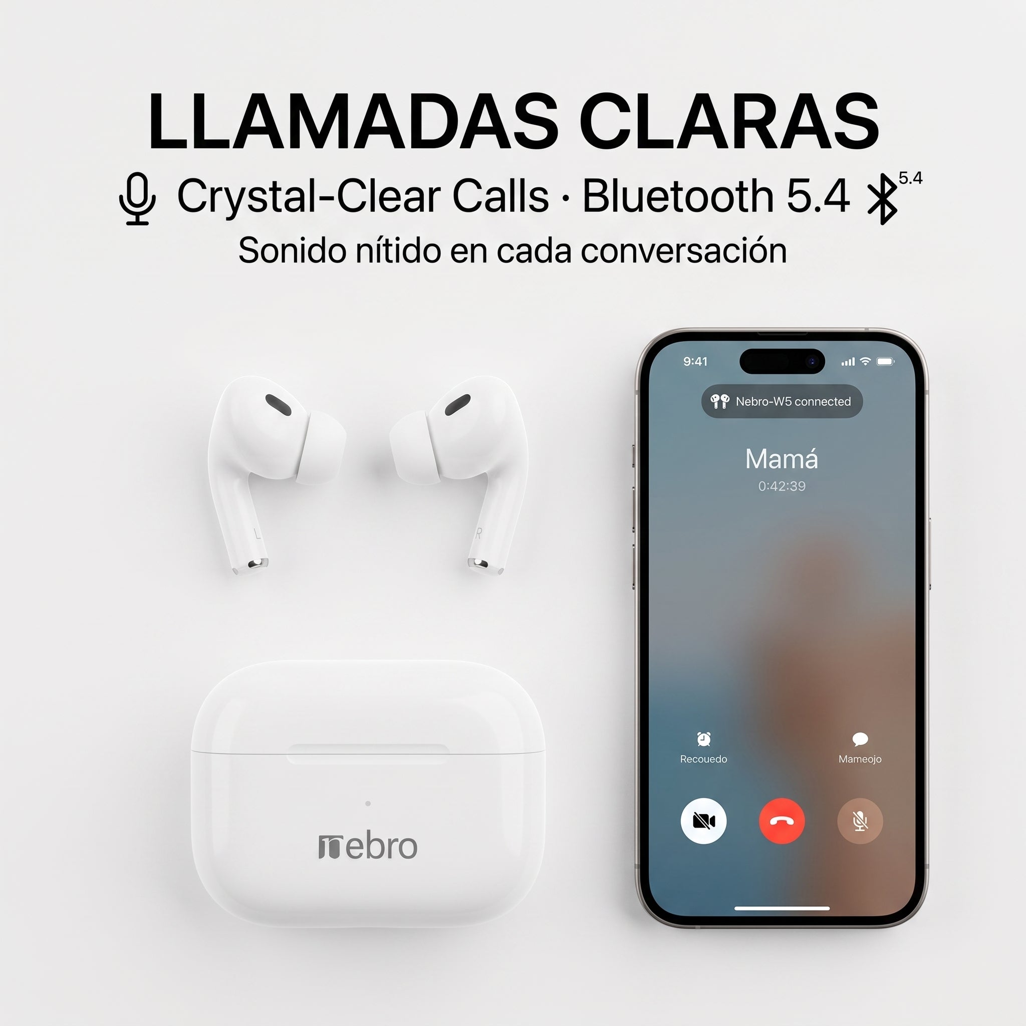Audífonos Inalámbricos Nebro-W5: Cancelación de Ruido Deep Bass — Bluetooth 5.3 TWS - Imagen 6