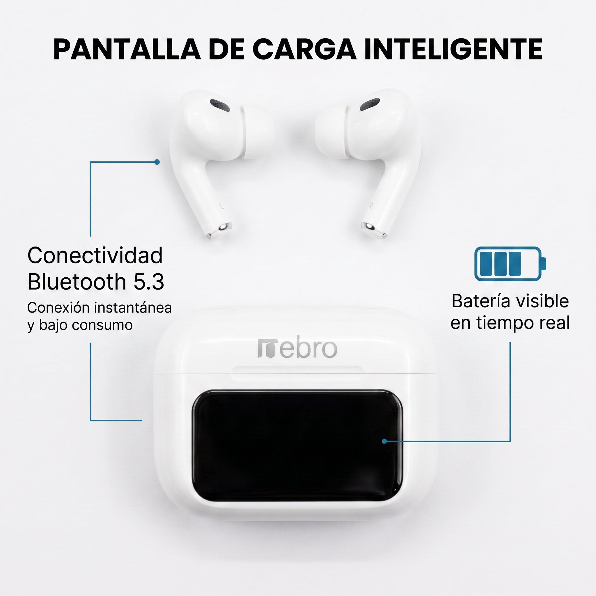 Audifonos Nebro WE-523 Estuche Pantalla Sonido HiFi Bluetooth 5.3 - Imagen 3