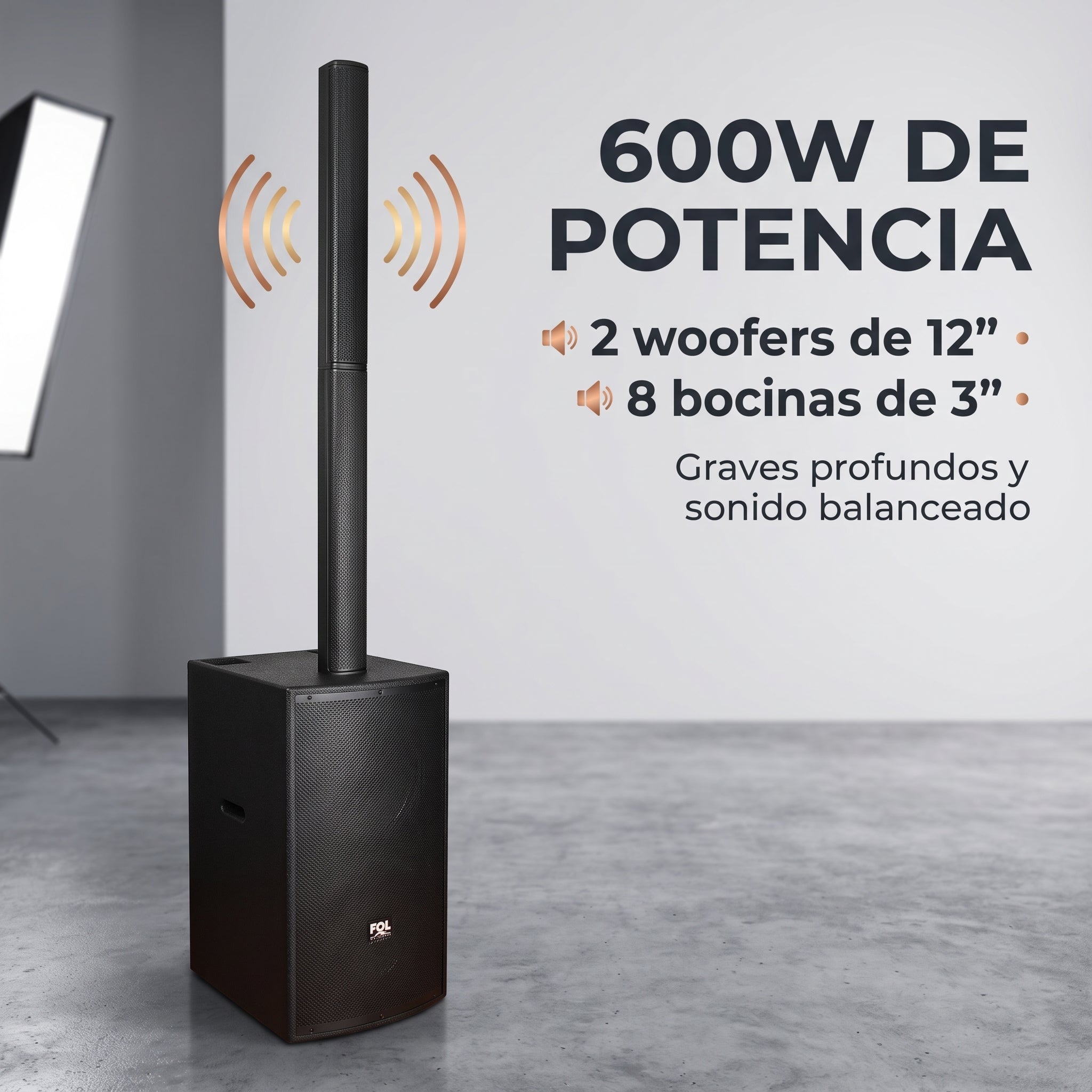 Torre de Sonido FOL FS-T939 600W - 2 micrófonos - Imagen 3