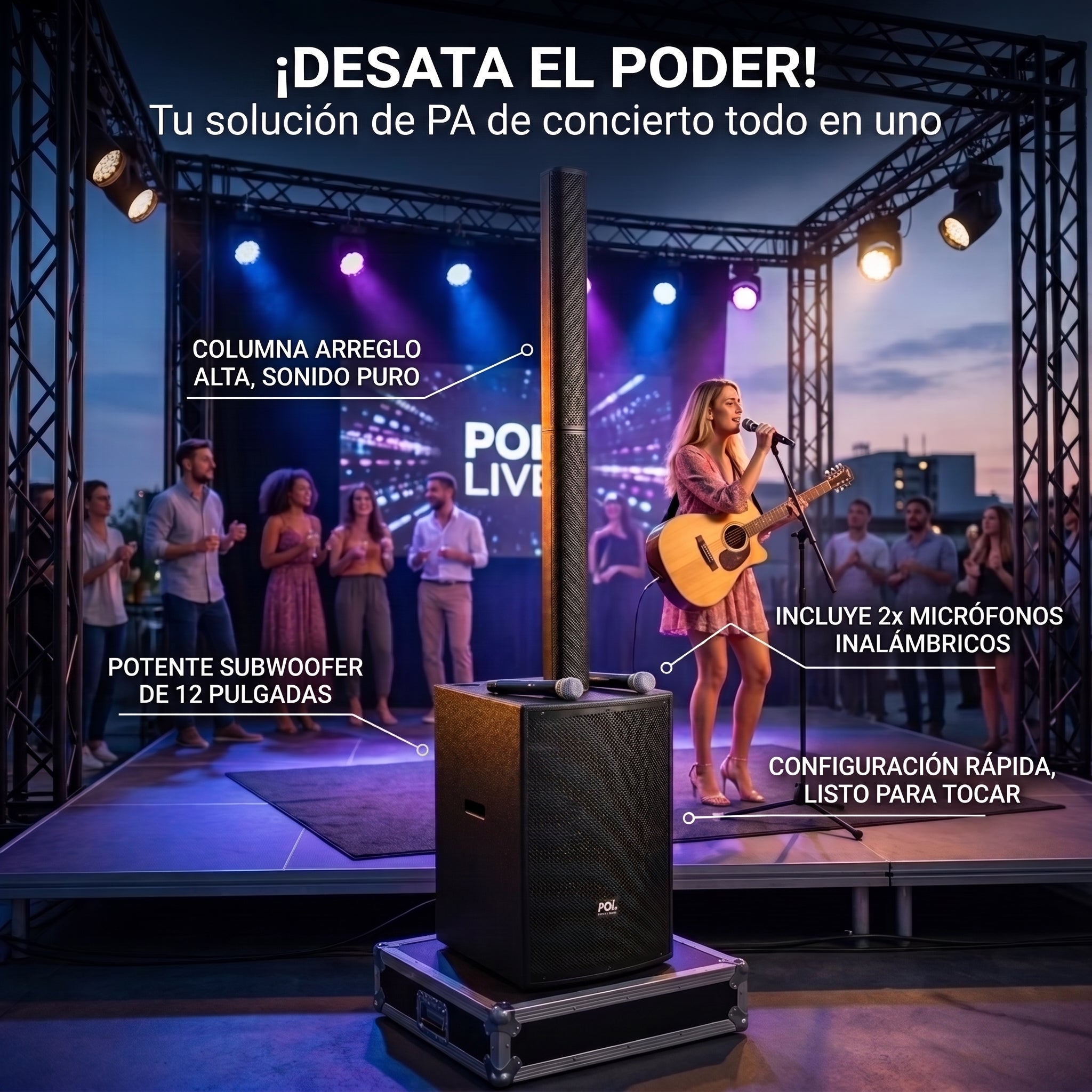 Torre de Sonido FOL FS-T939 600W - 2 micrófonos - Imagen 5