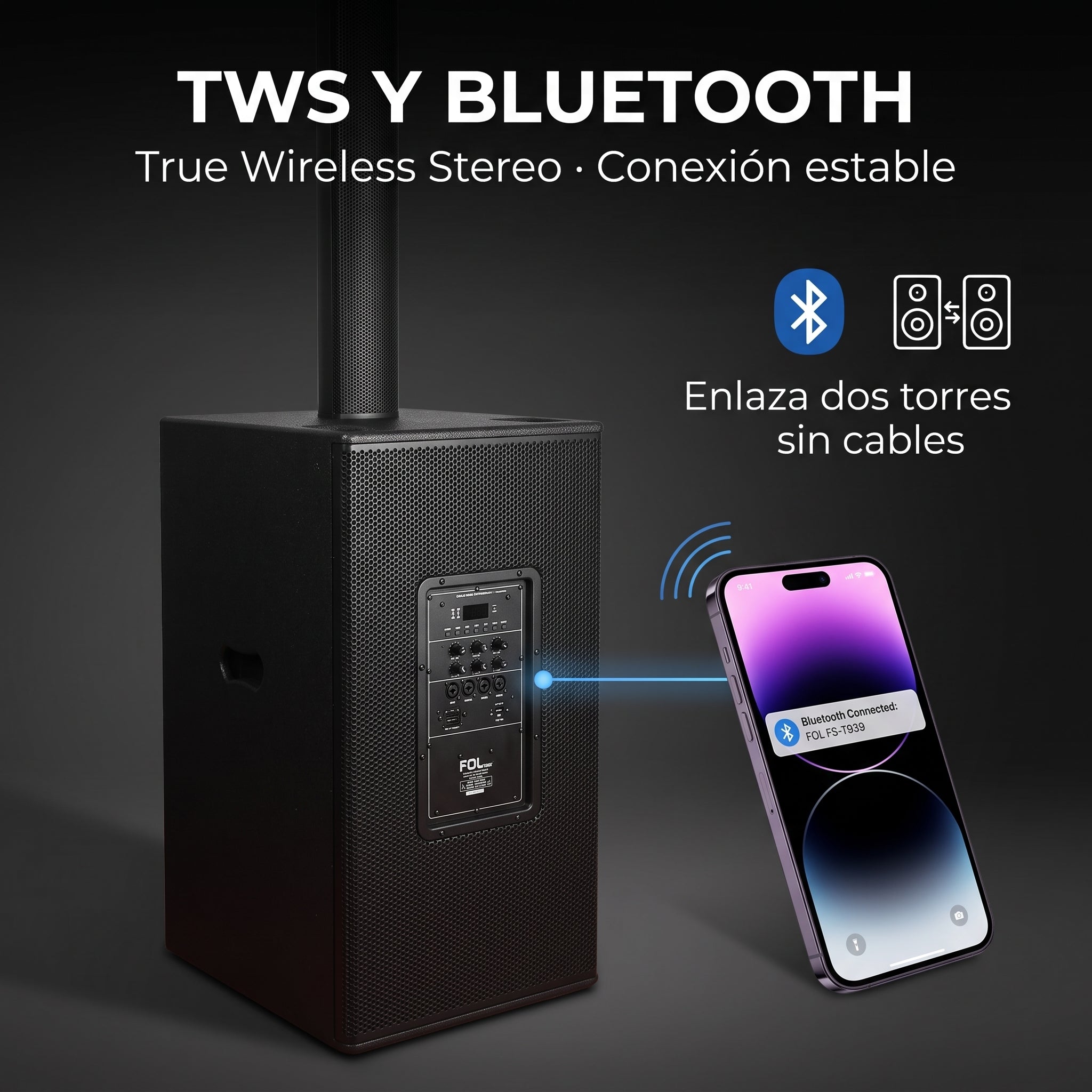 Torre de Sonido FOL FS-T939 600W - 2 micrófonos - Imagen 6