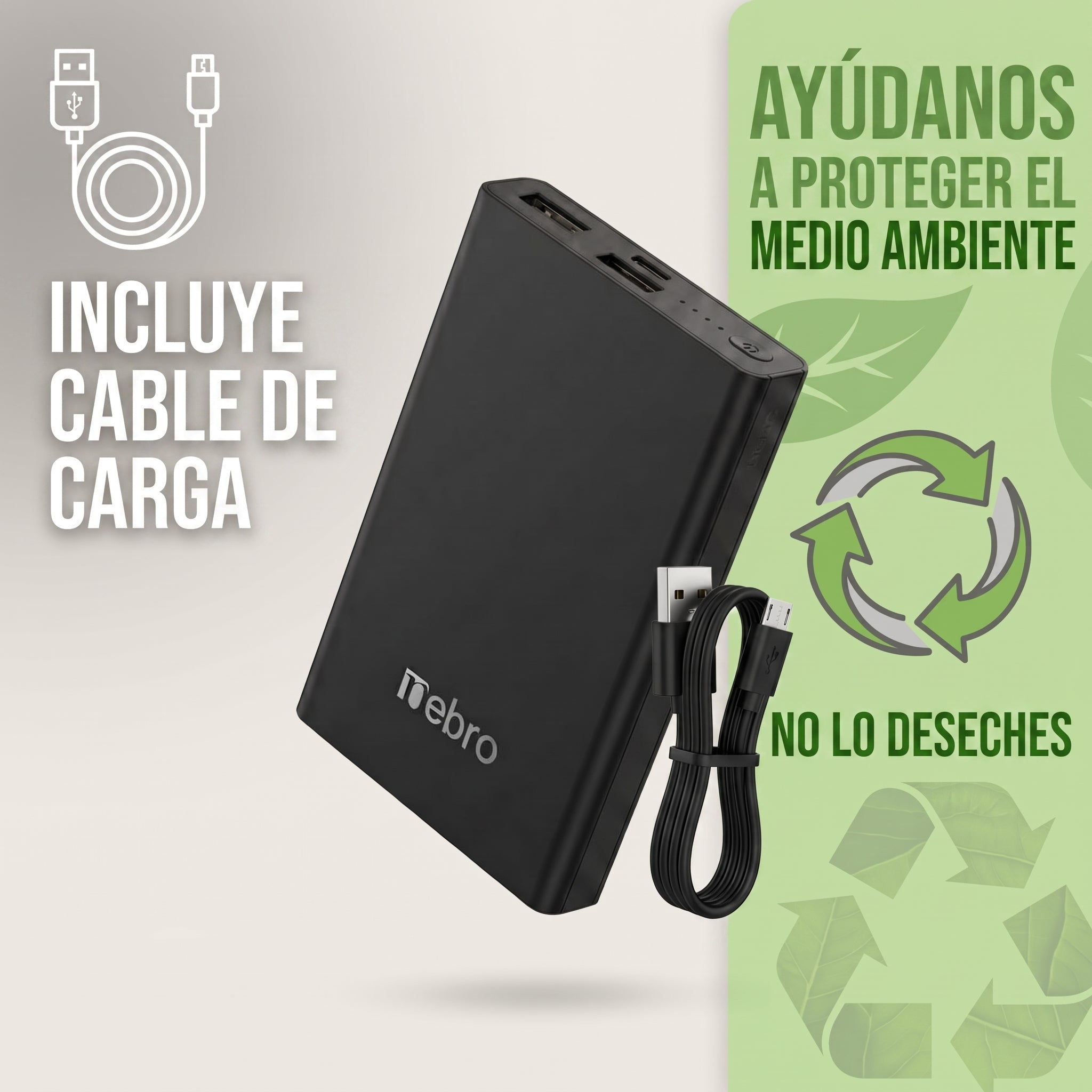 Powerbank Batería Portátil Multi-Carga WB-075 5000mAh Doble Puerto USB - Imagen 2