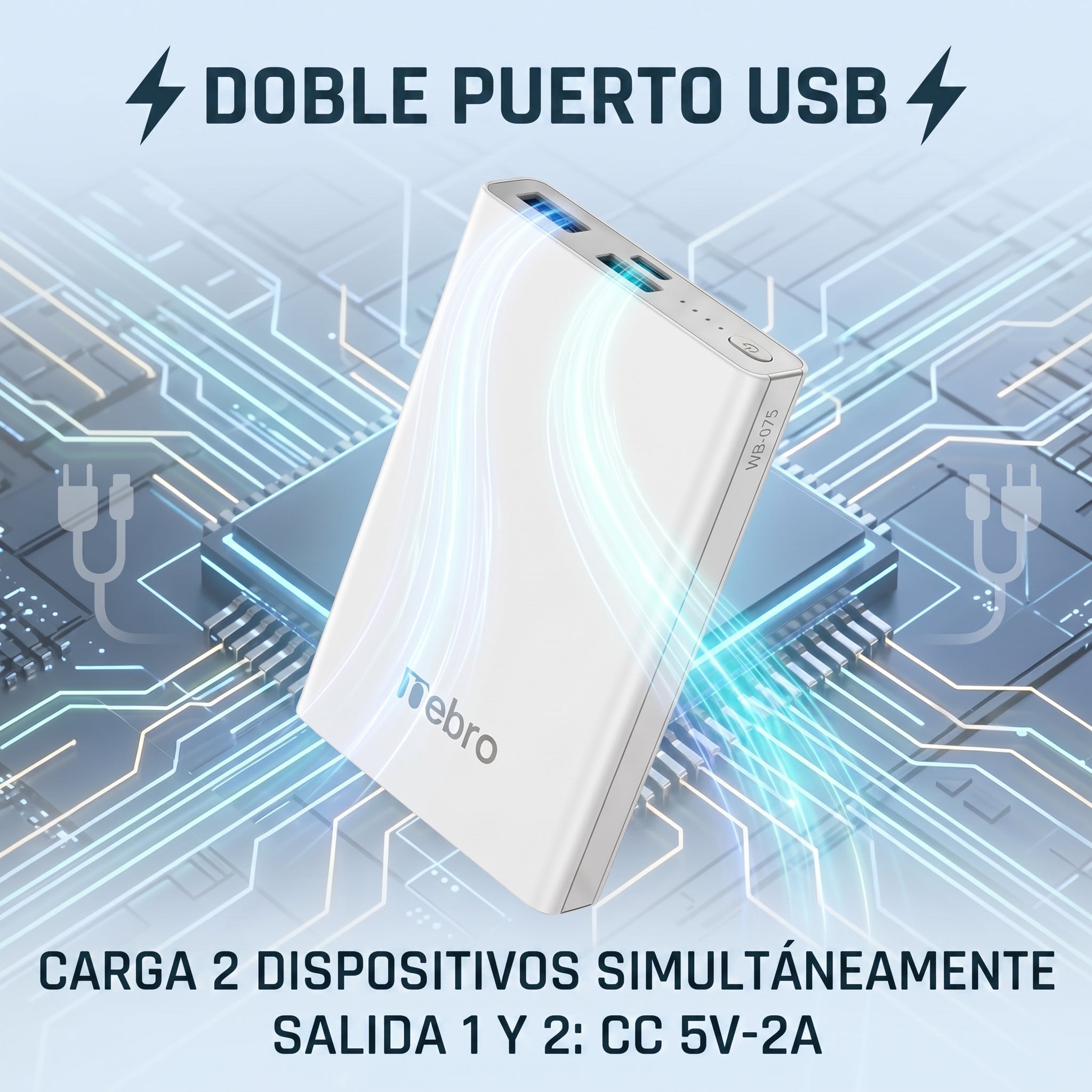 Powerbank Batería Portátil Multi-Carga WB-075 5000mAh Doble Puerto USB - Imagen 3