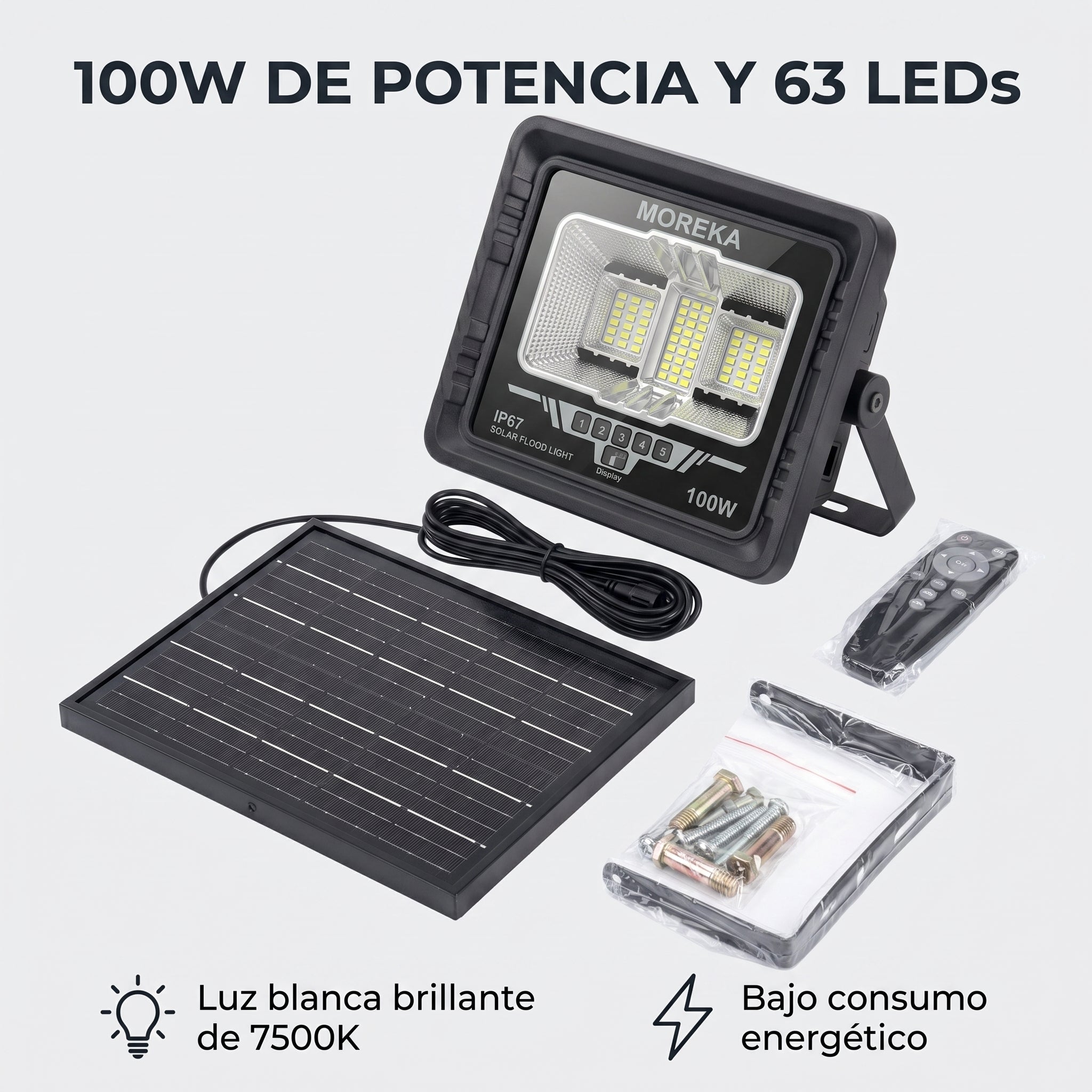 Lámpara Solar Reflector Moreka MOR-1100W 100W IP67 Control 5000 mAh - Imagen 2