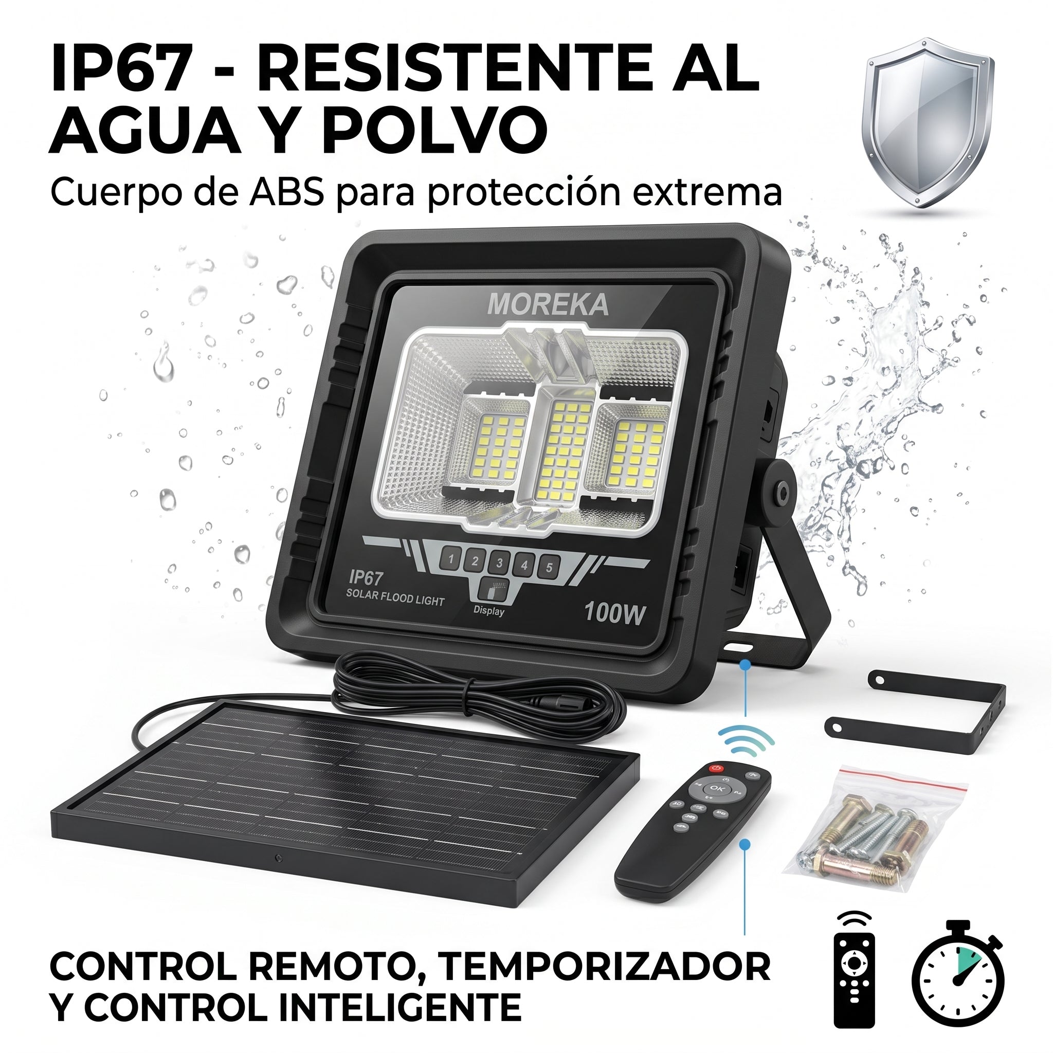 Lámpara Solar Reflector Moreka MOR-1100W 100W IP67 Control 5000 mAh - Imagen 4