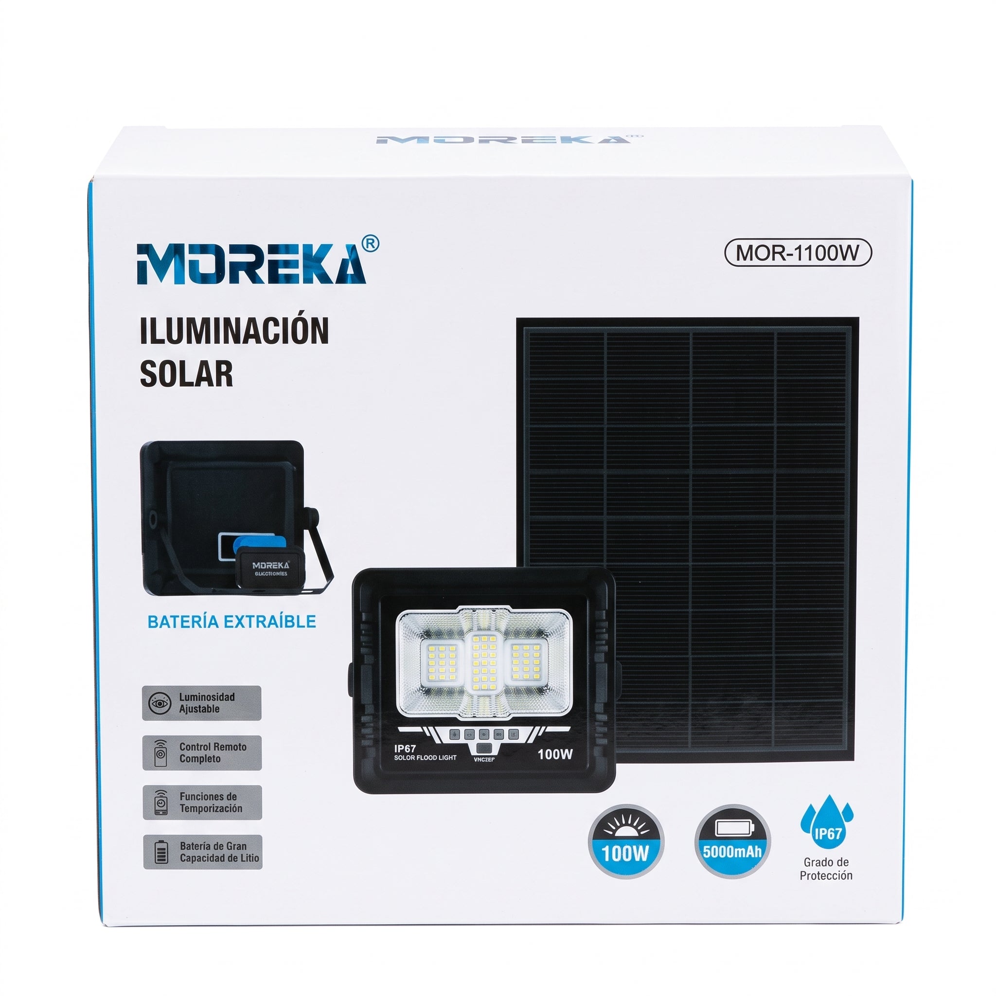 Lámpara Solar Reflector Moreka MOR-1100W 100W IP67 Control 5000 mAh - Imagen 9