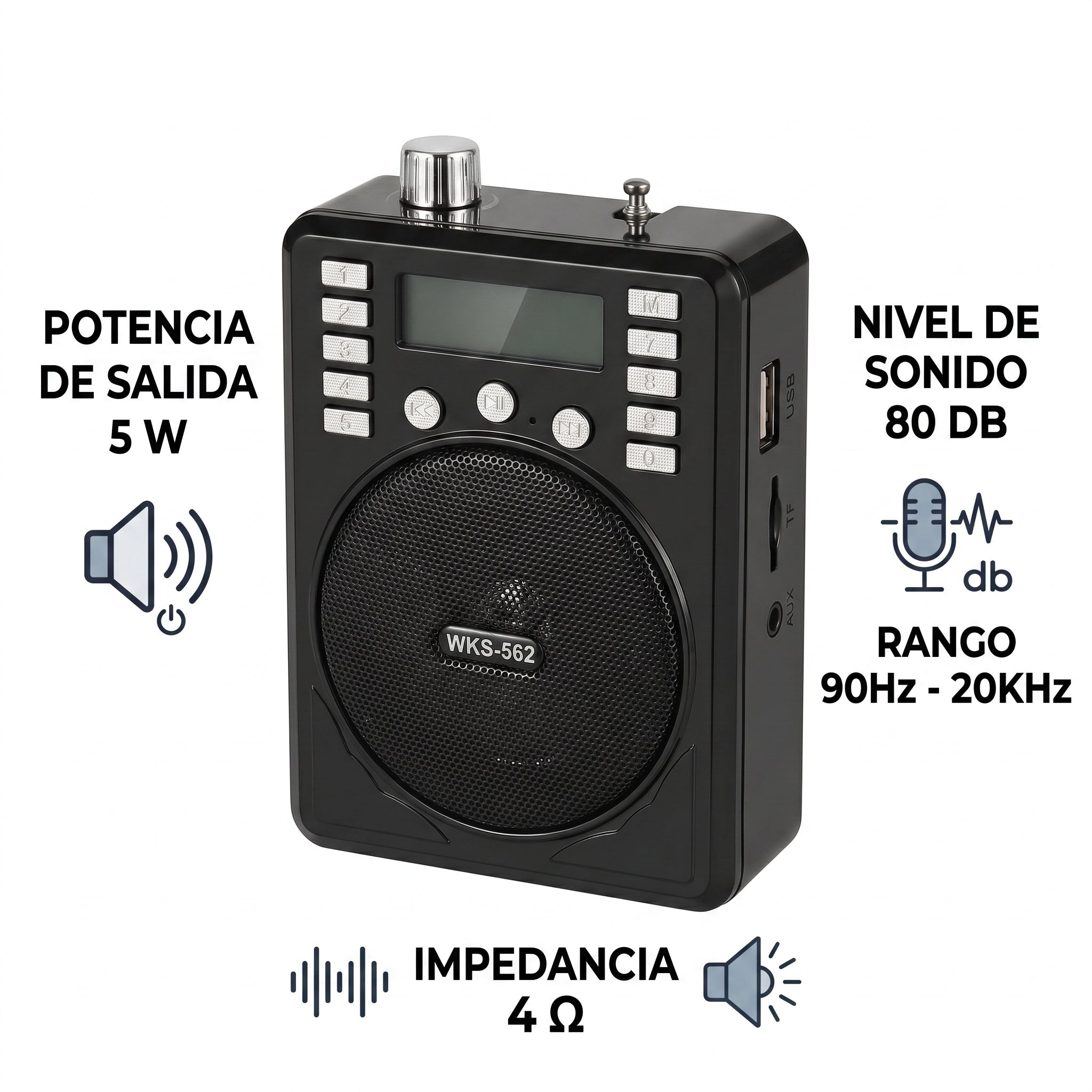 Bocina Radio Portátil AM/FM Bluetooth Büytiti WKS-562 USB Micro SD - Imagen 2