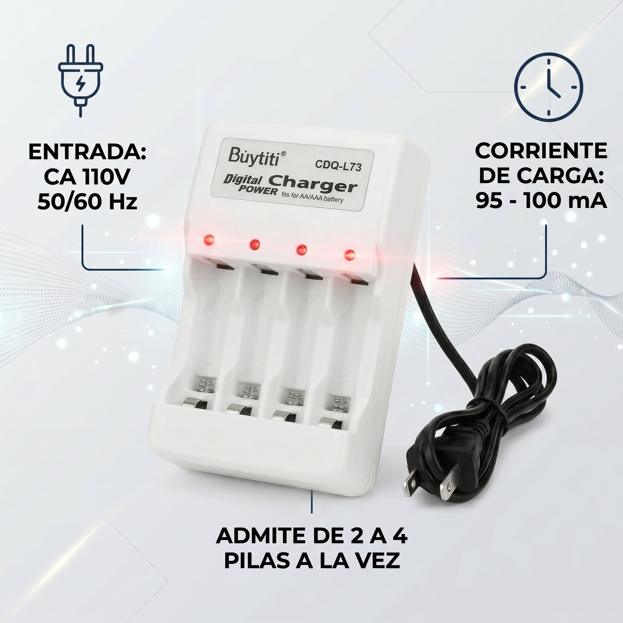 Cargador de Pilas AA/AAA Baterias BuyTiti CDQ-L73 con Indicador LED - Imagen 2