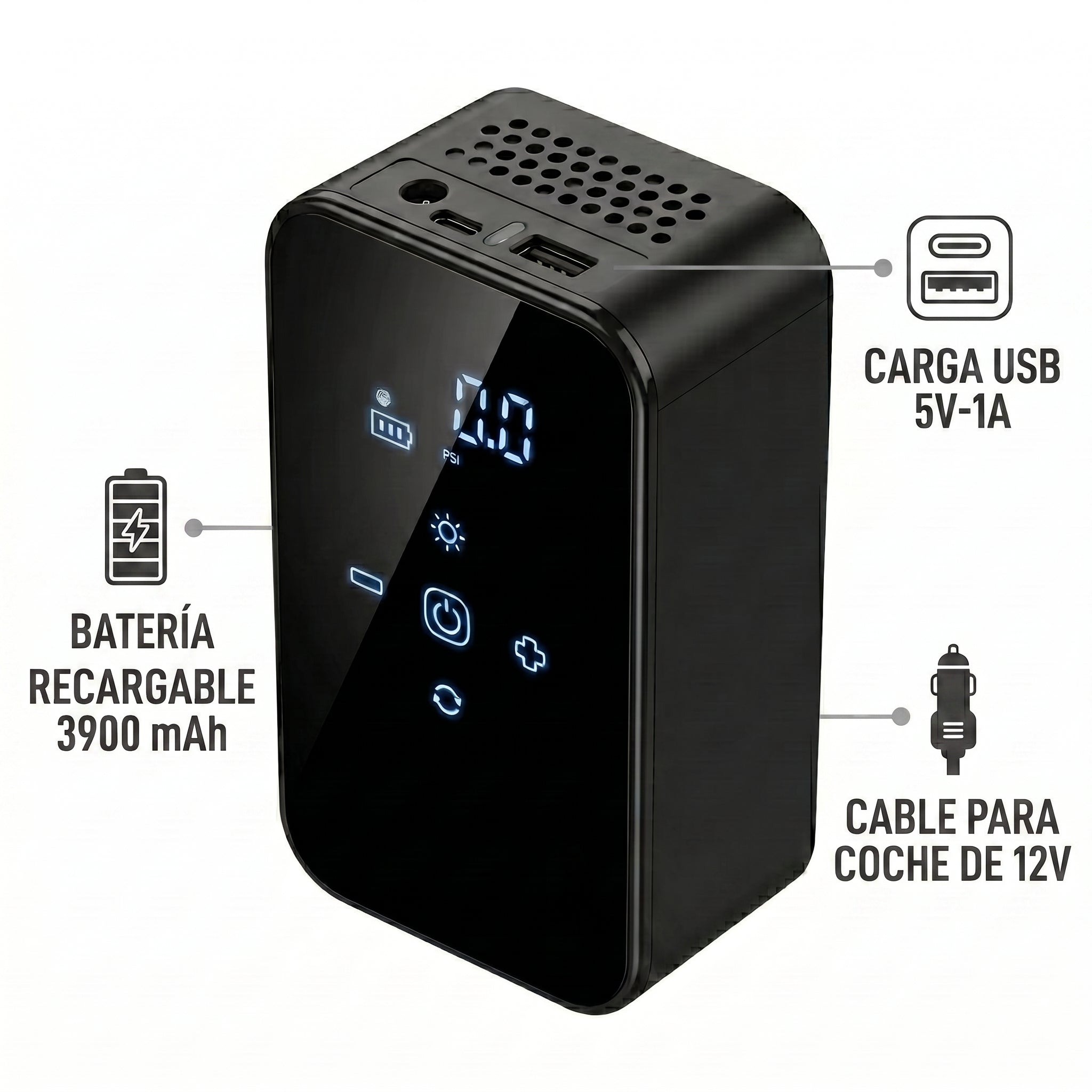 Bomba Inflable Eléctrica Portátil BuyTiti MR-928 150 PSI Batería 3900 mAh - Imagen 4