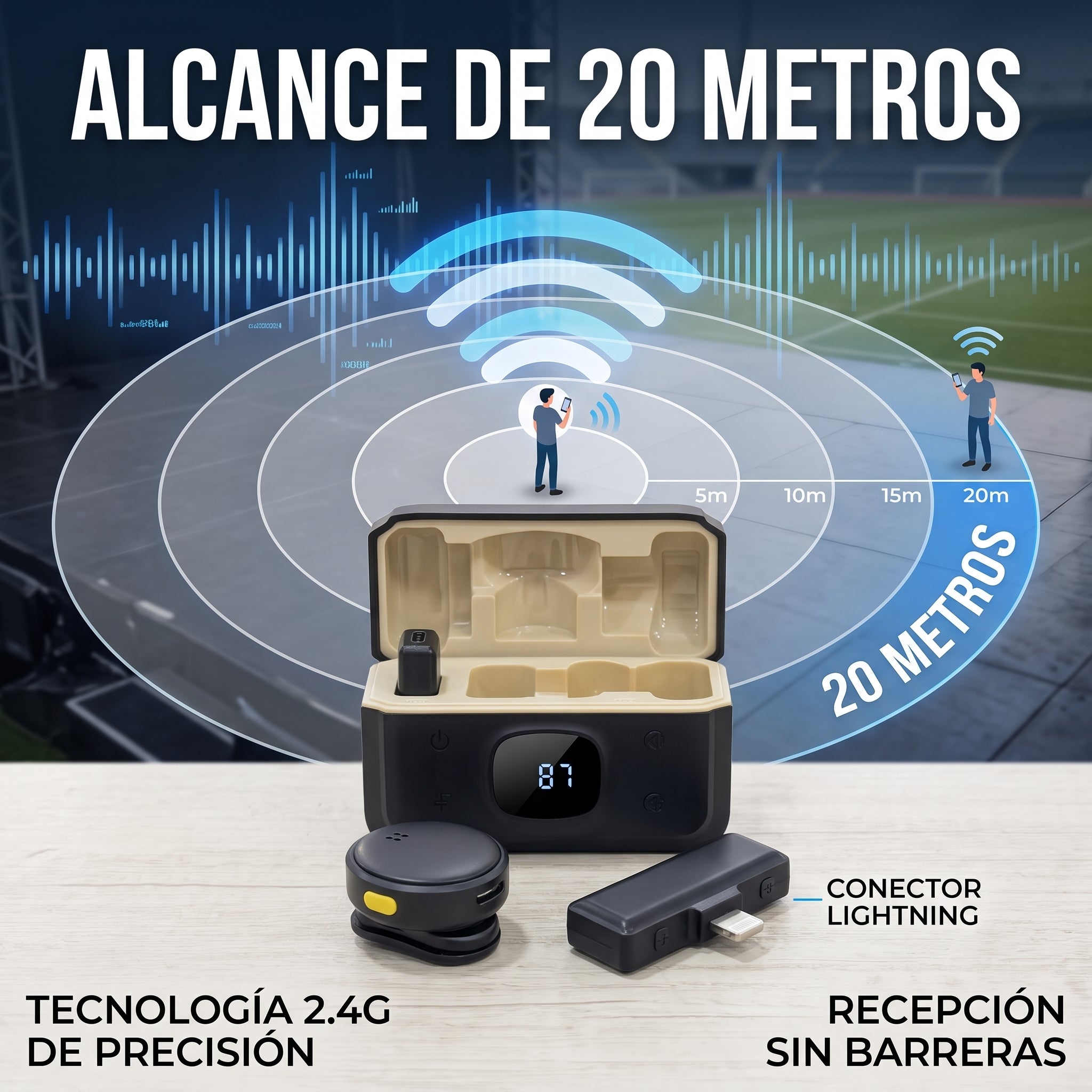 Micrófonos Inalámbricos YISEN Q8-Lightning 2.4G con Alcance de 20 Metros Plug and Play - Imagen 2