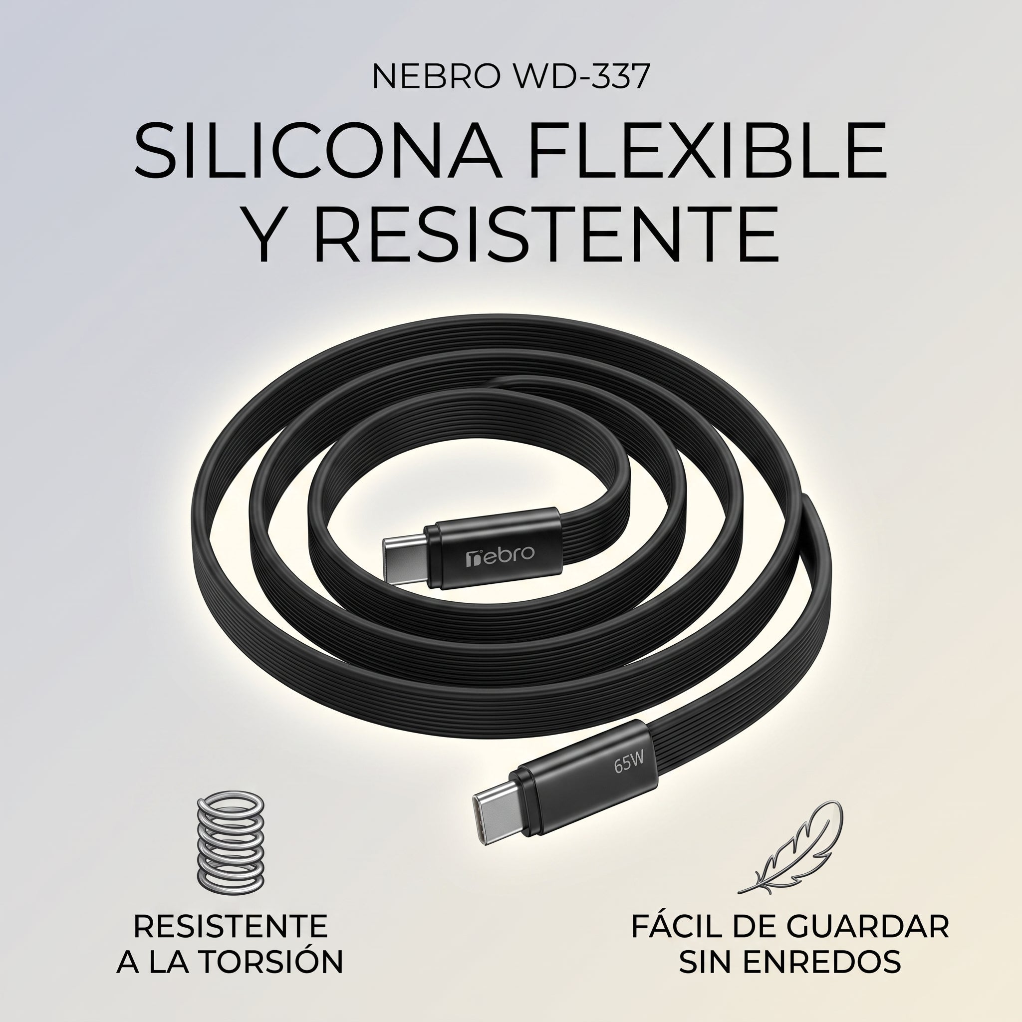 Cable USB C a USB C de Carga Rápida NEBRO WD-337 65W Silicona 1.2m - Imagen 2