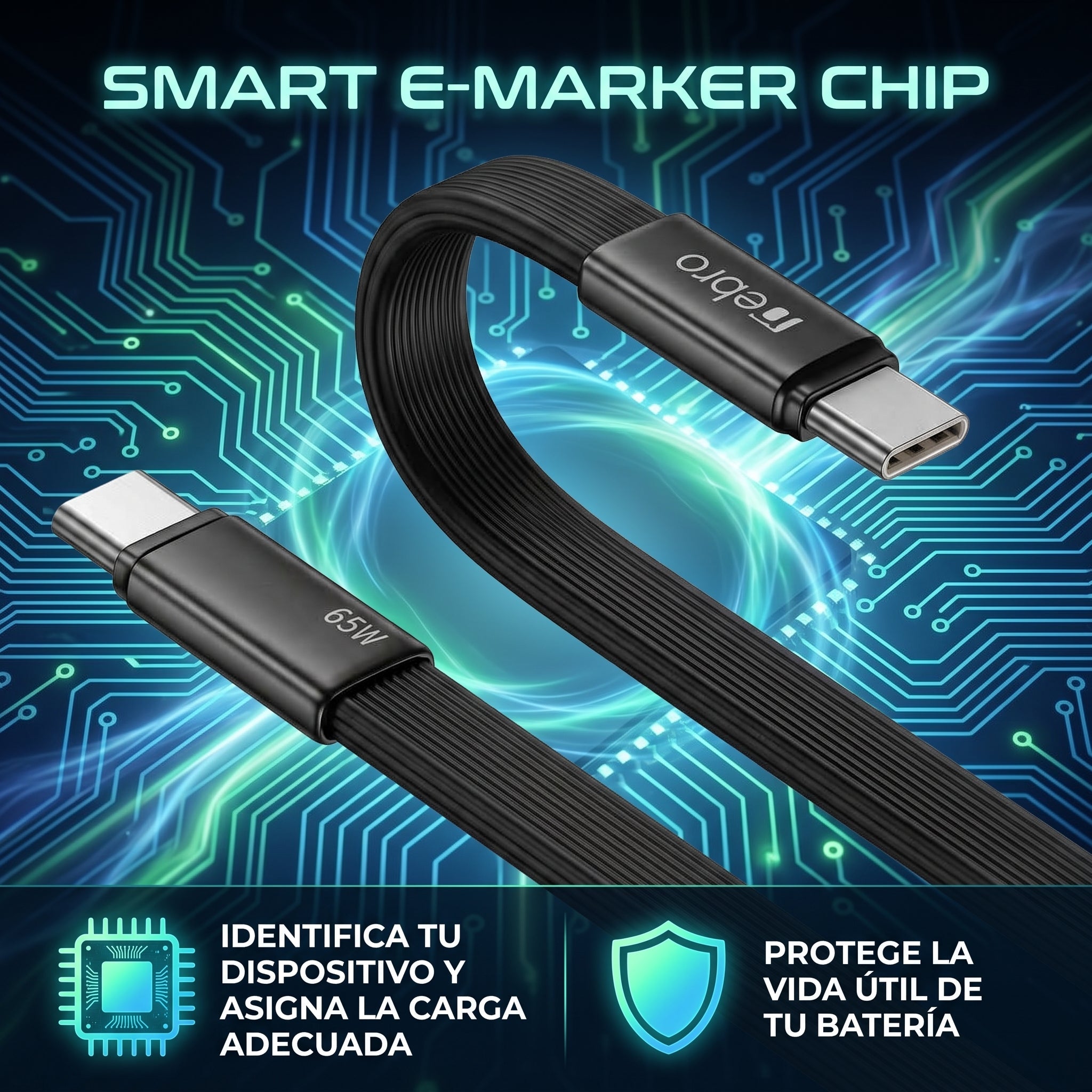 Cable USB C a USB C de Carga Rápida NEBRO WD-337 65W Silicona 1.2m - Imagen 3