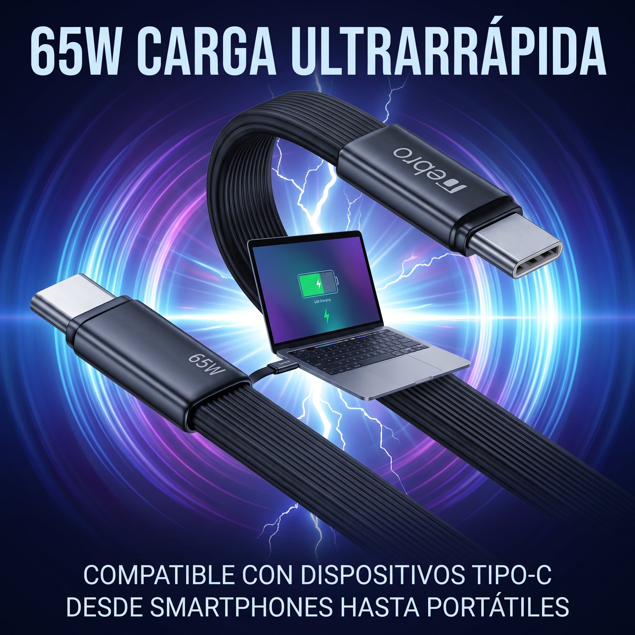 Cable USB C a USB C de Carga Rápida NEBRO WD-337 65W Silicona 1.2m - Imagen 5