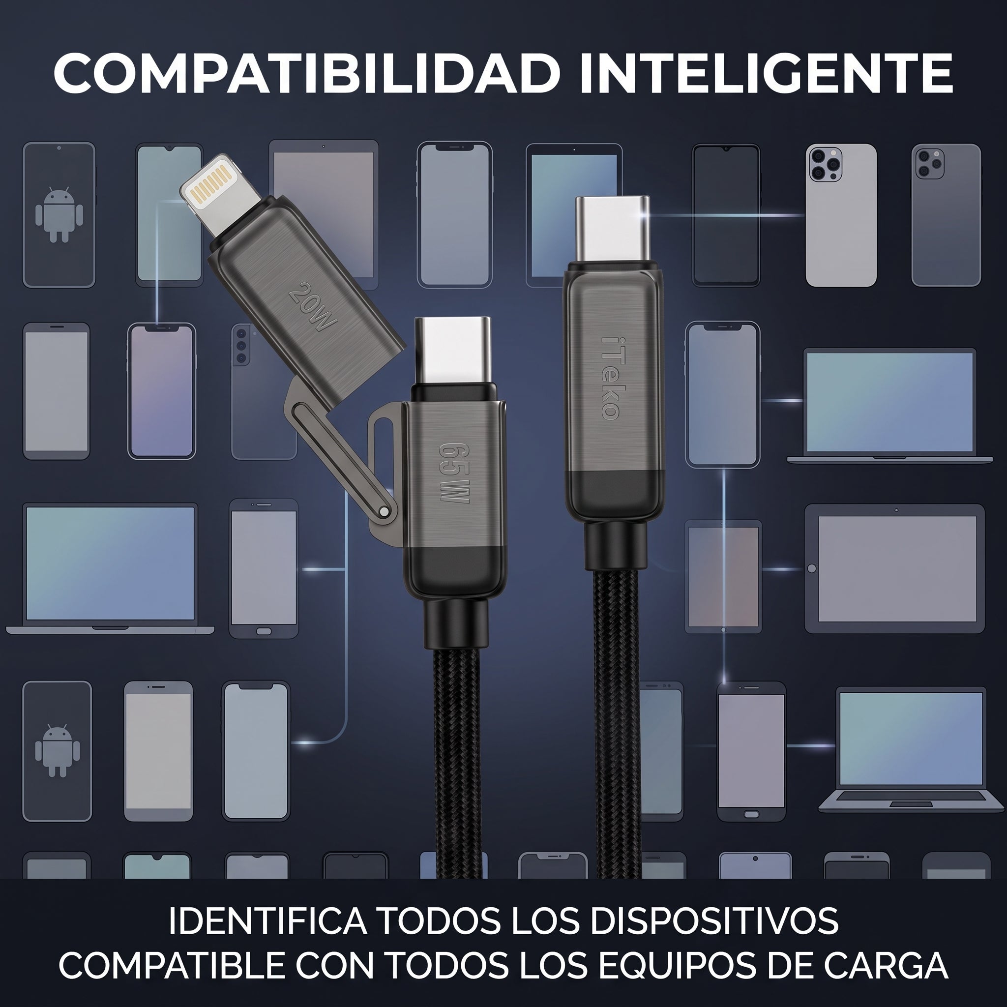 Cable Tipo-C a Tipo-C y Lightning 3 en 1 Nebro WD-340 Carga Rapida 1.2m - Imagen 3