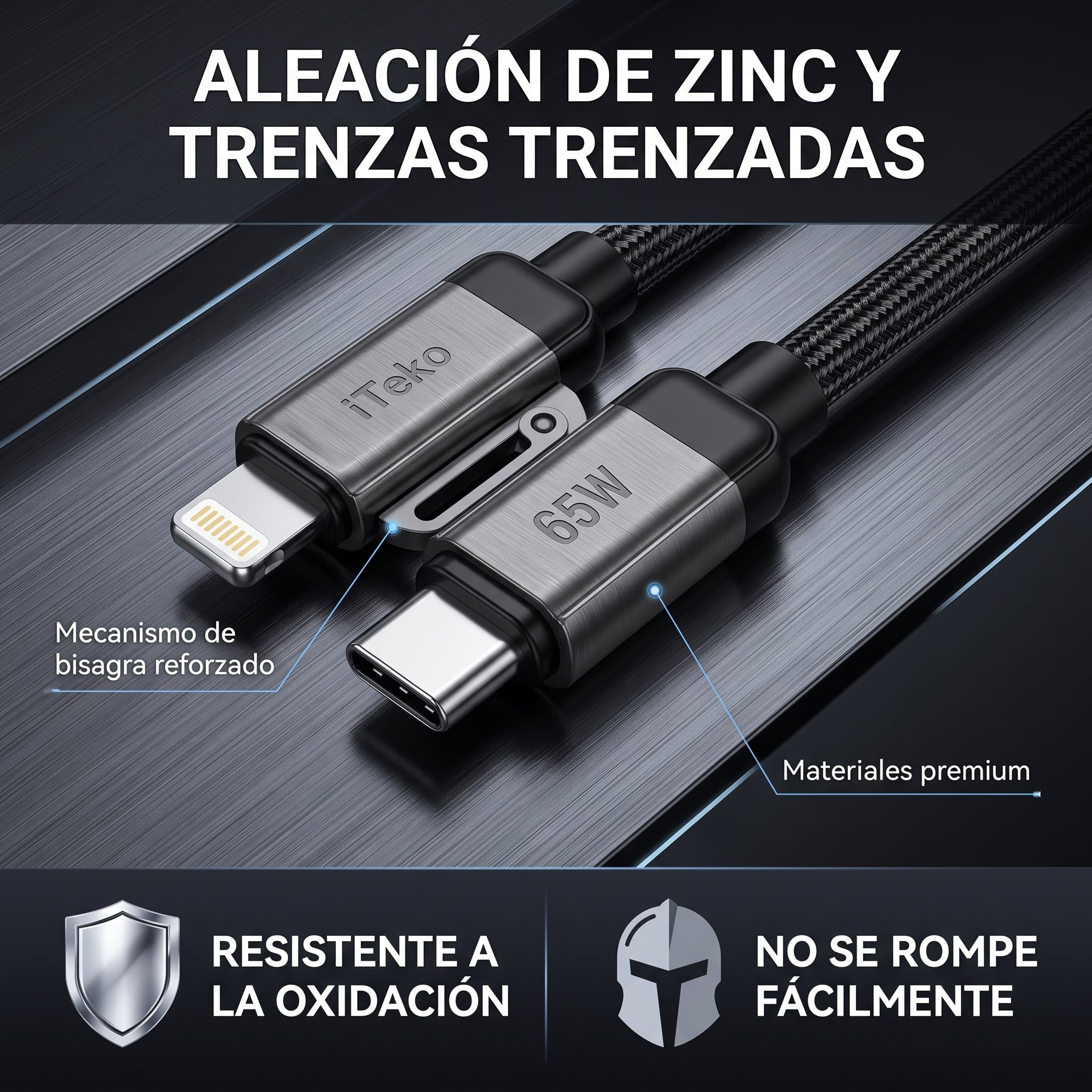 Cable Tipo-C a Tipo-C y Lightning 3 en 1 Nebro WD-340 Carga Rapida 1.2m - Imagen 5