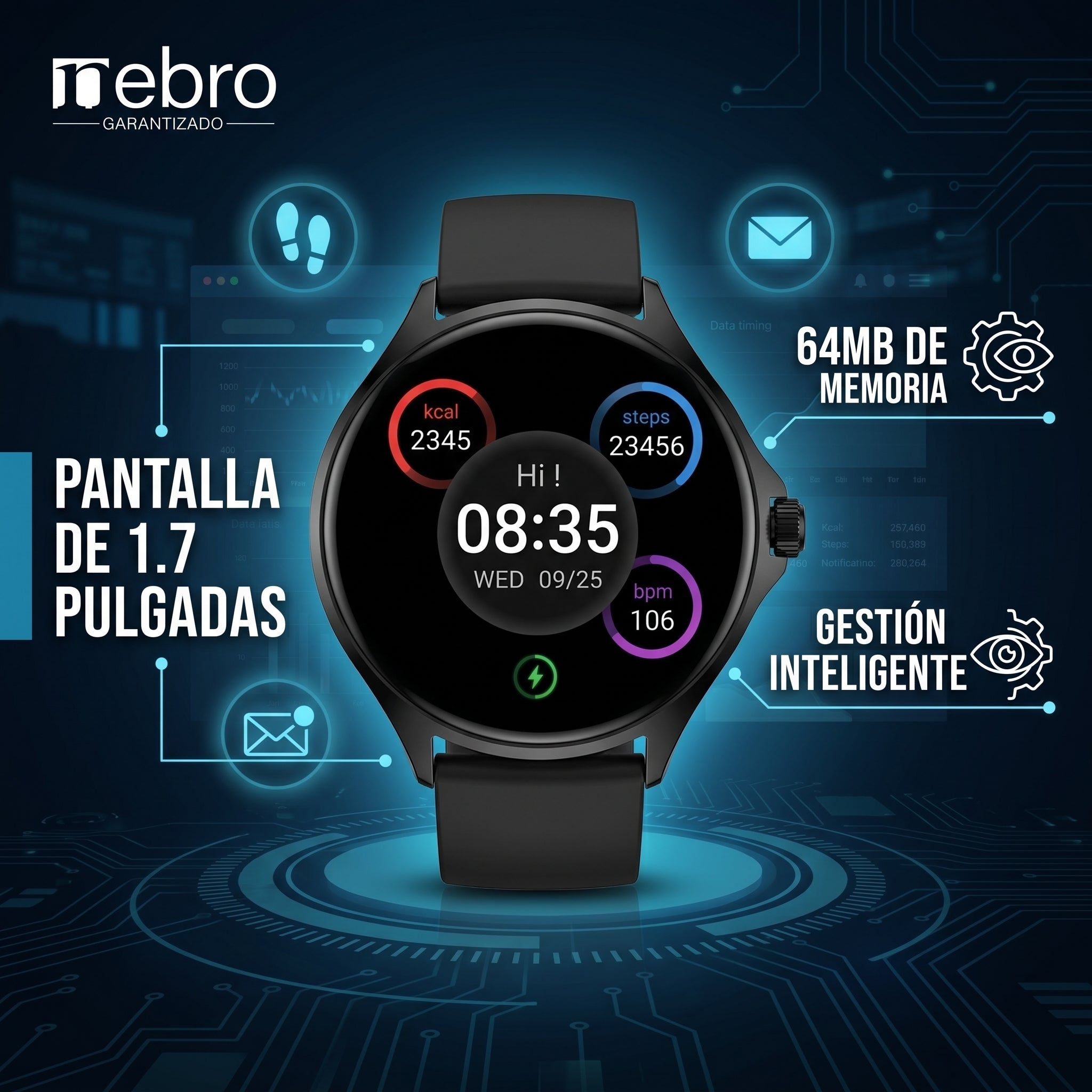 Smartwatch Reloj inteligente Nebro WAT-103 Pantalla 1.7 Bluetooth - Imagen 5