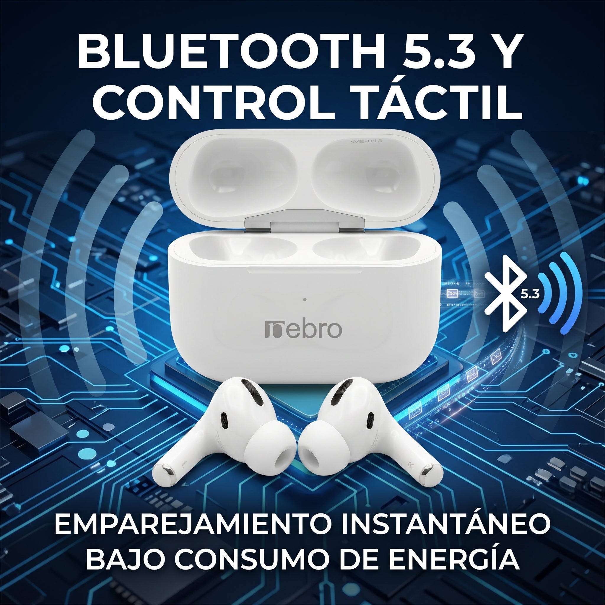 Audífonos Inalámbricos In Ear Nebro WE-013 Bluetooth Sonido Estéreo Control Táctil - Imagen 2