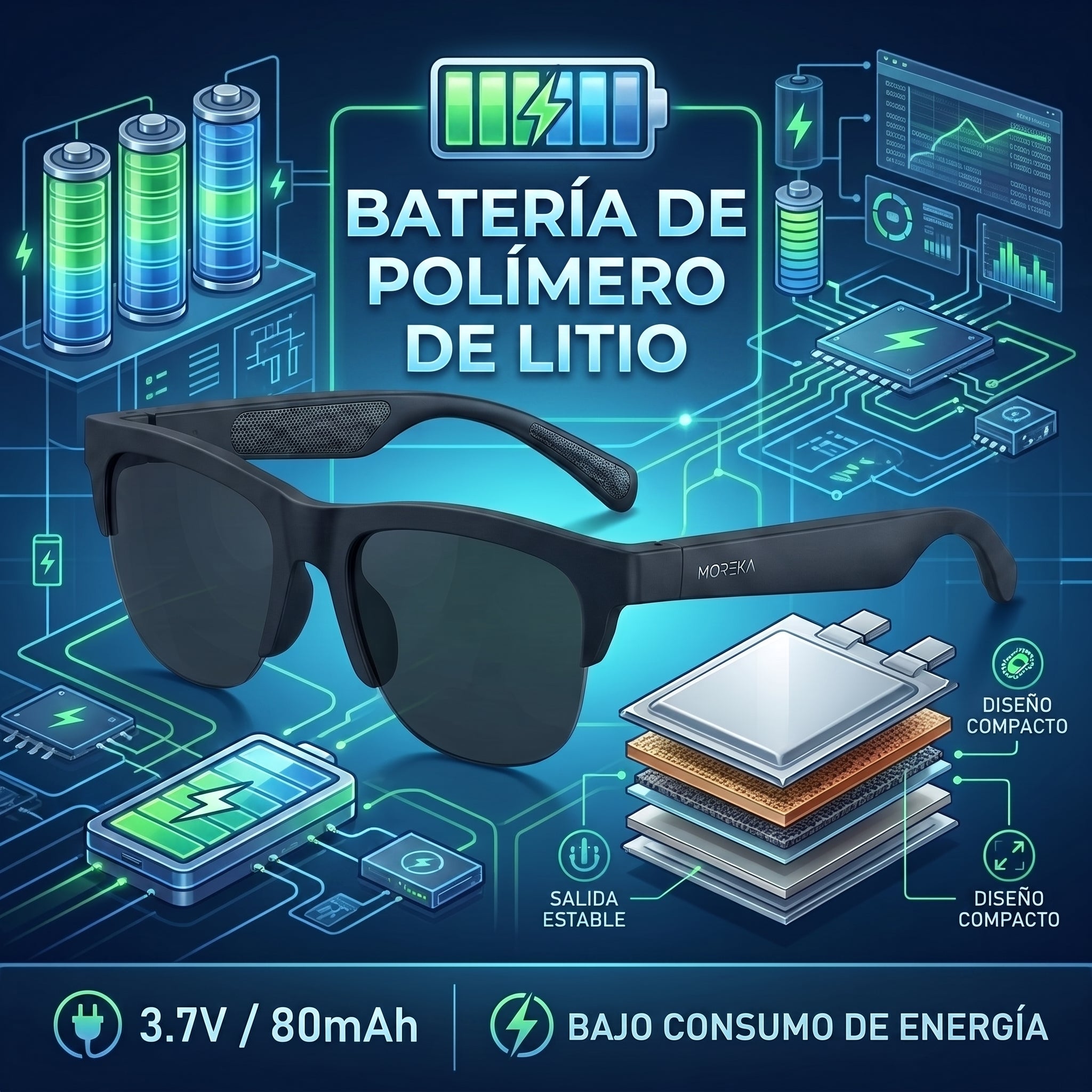 Lentes Inteligentes Moreka YJ01 con Auriculares Inalámbricos Bluetooth 5.4 - Imagen 4