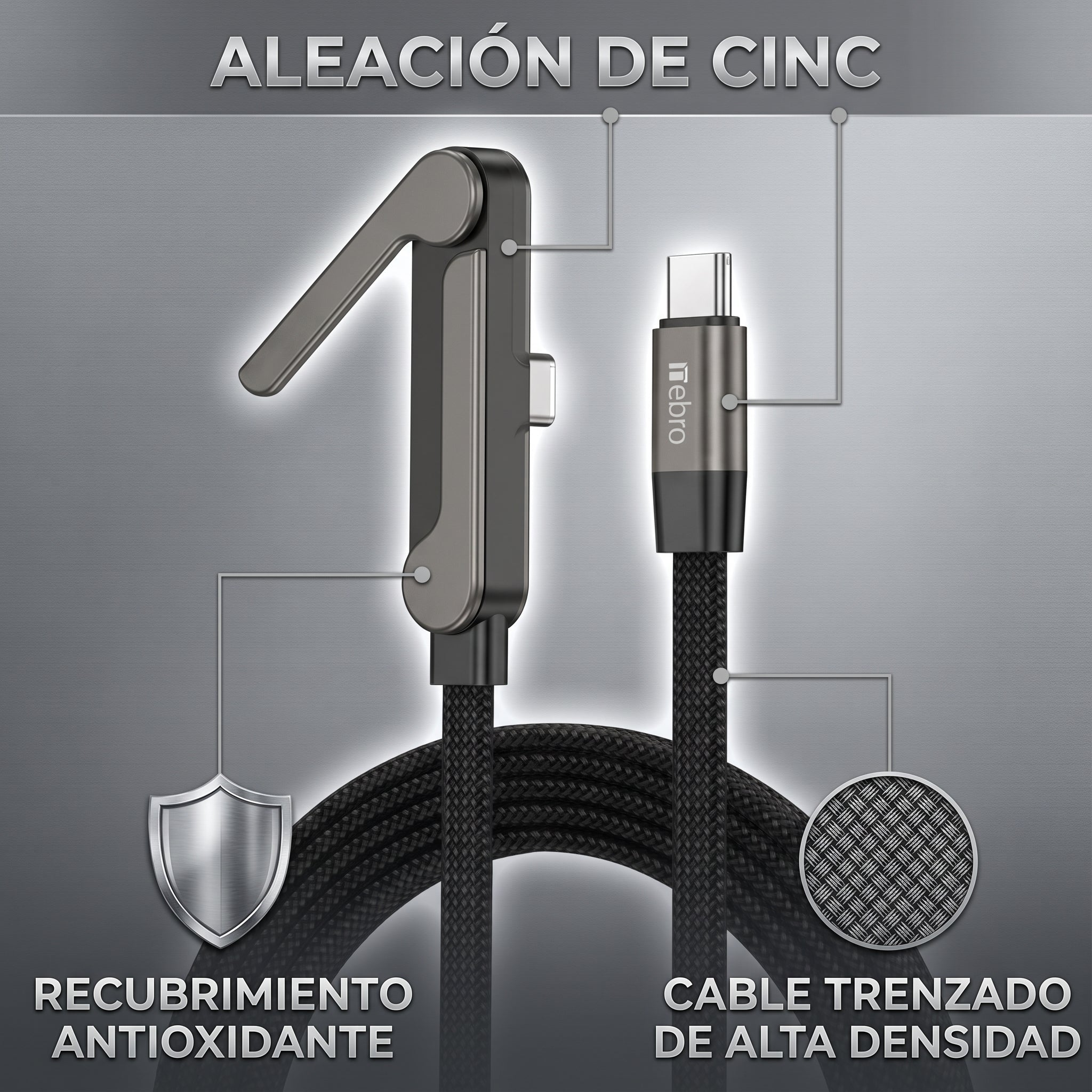Cable USB C a USB C de Carga y Datos NEBRO WD-322 240W Codo 90 Grados - Imagen 4